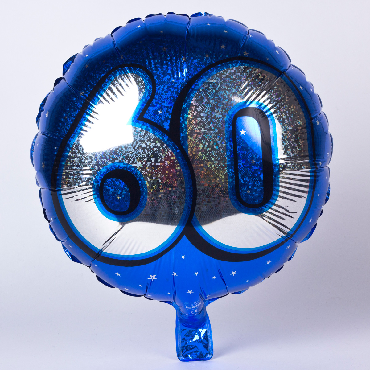 Holographic Blue Age 60 Foil Helium Balloon