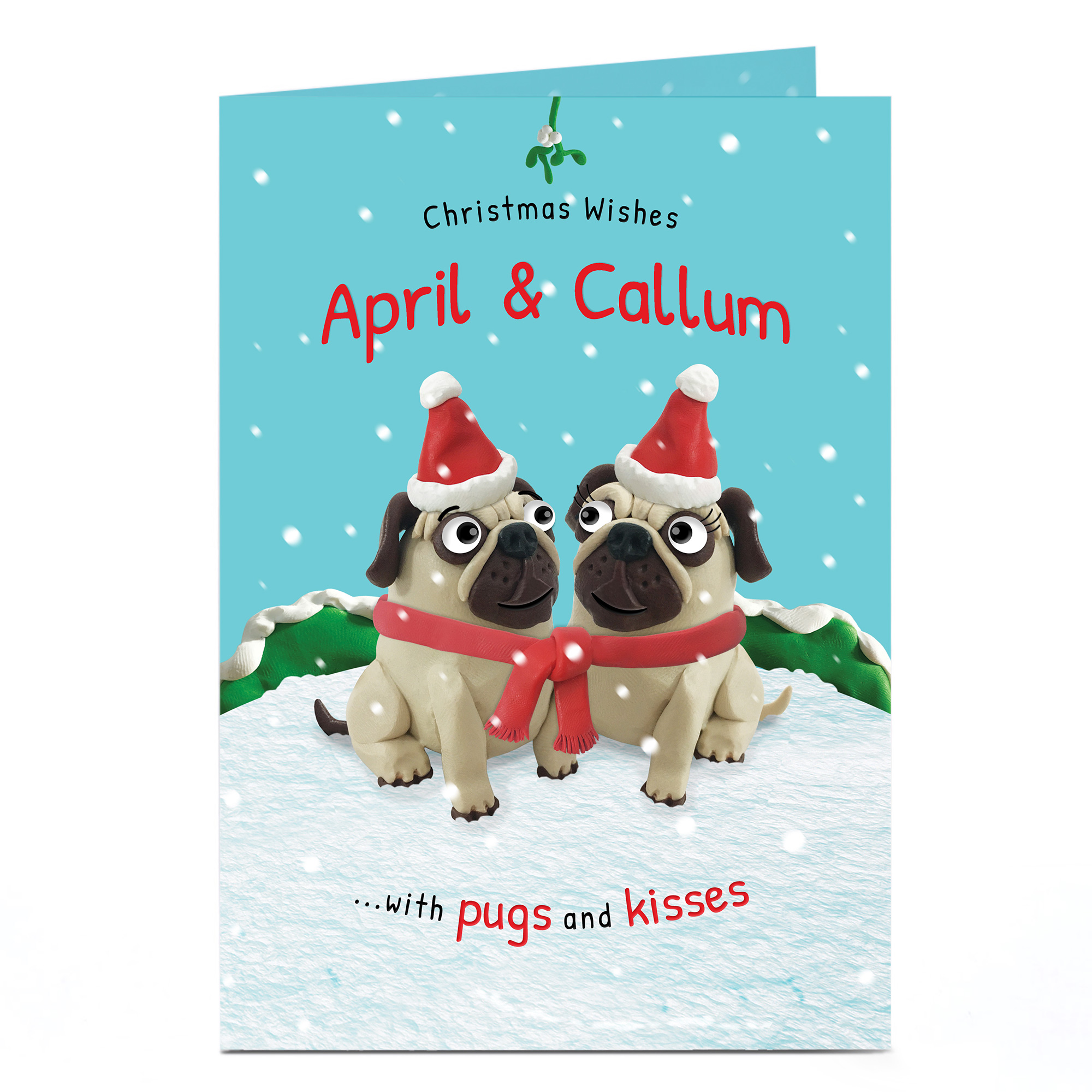 Personalised Christmas Card - Pugs and Kisses Any Name