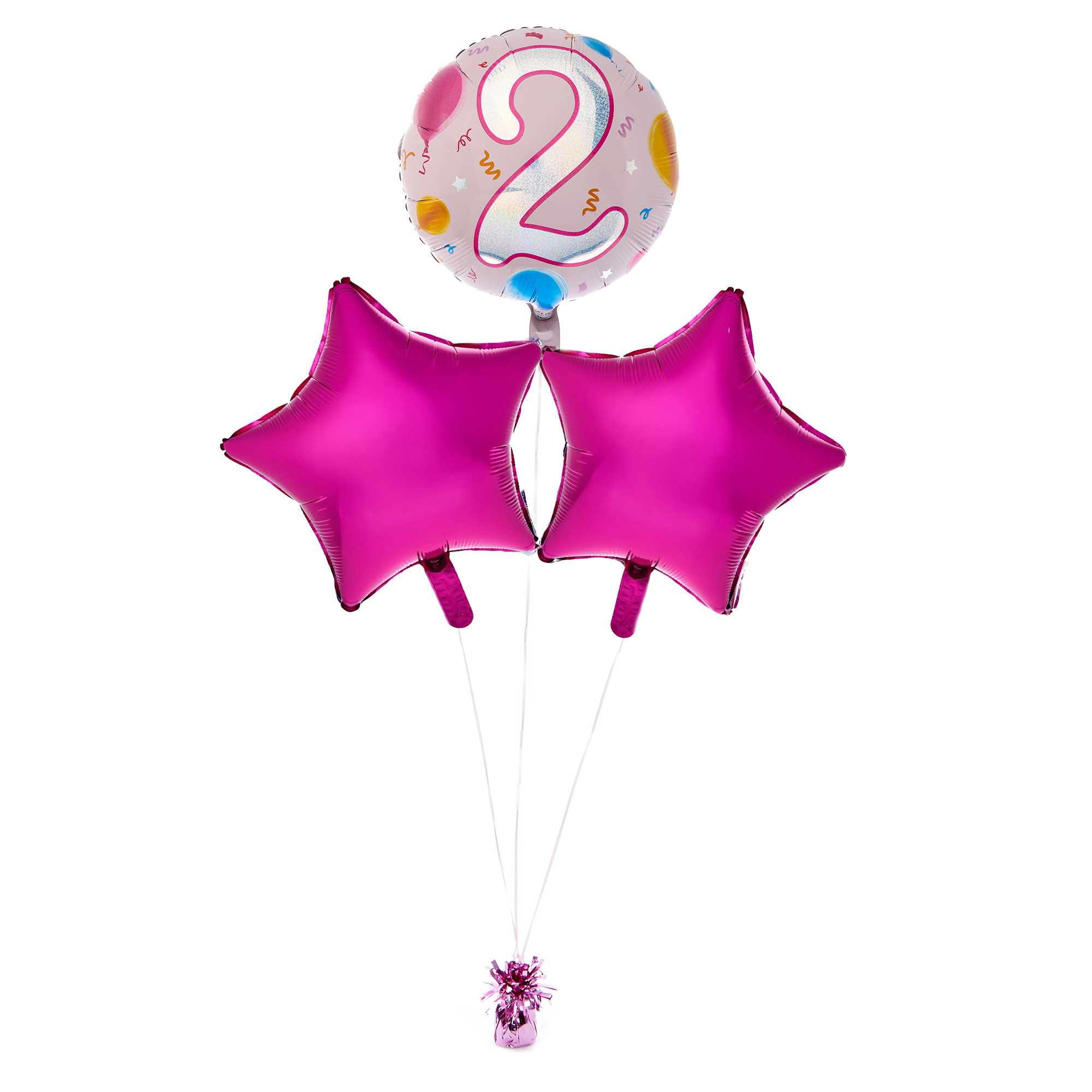 Pink Age 2 Happy Birthday Balloon Bouquet - DELIVERED INFLATED!