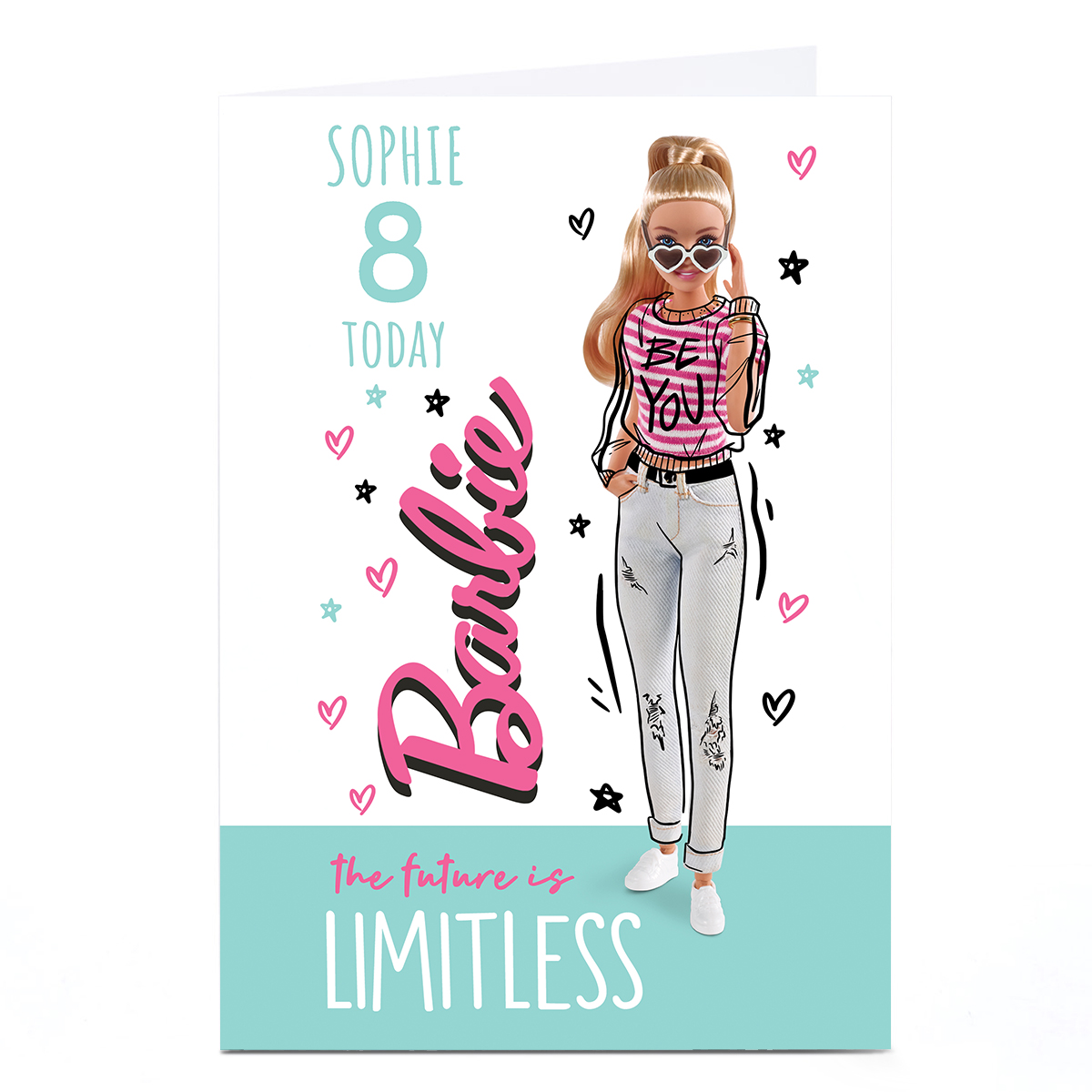 Personalised Barbie Birthday Card - Limitless, Editable Age