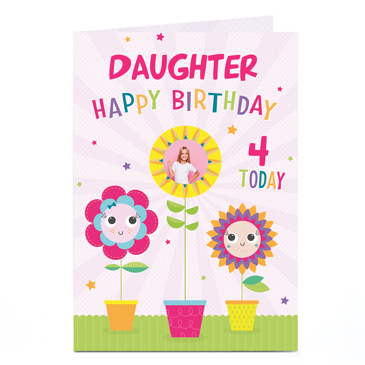 Photo Birthday Card - Colourful Flowers, Editable Age & Recipient