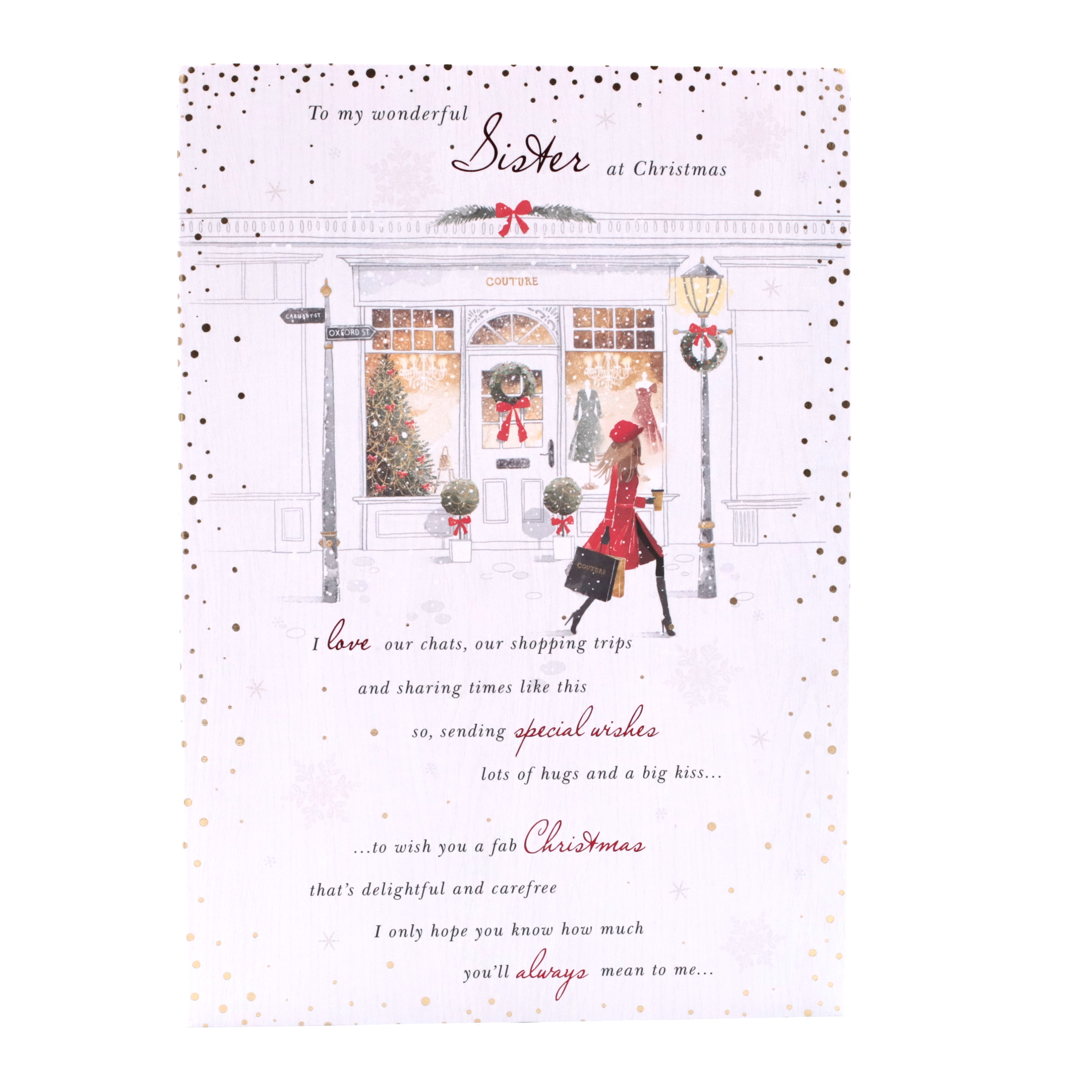 Christmas Card - Wonderful Sister, Christmas Shopping