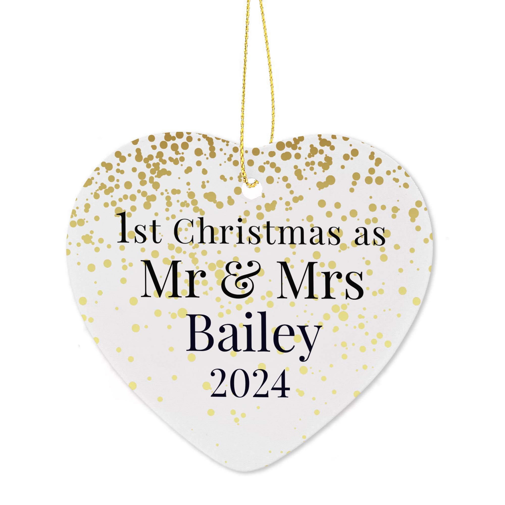 Image of Personalised Mr &amp; Mrs 1st Christmas Ceramic Heart Decoration | Christmas Gifts