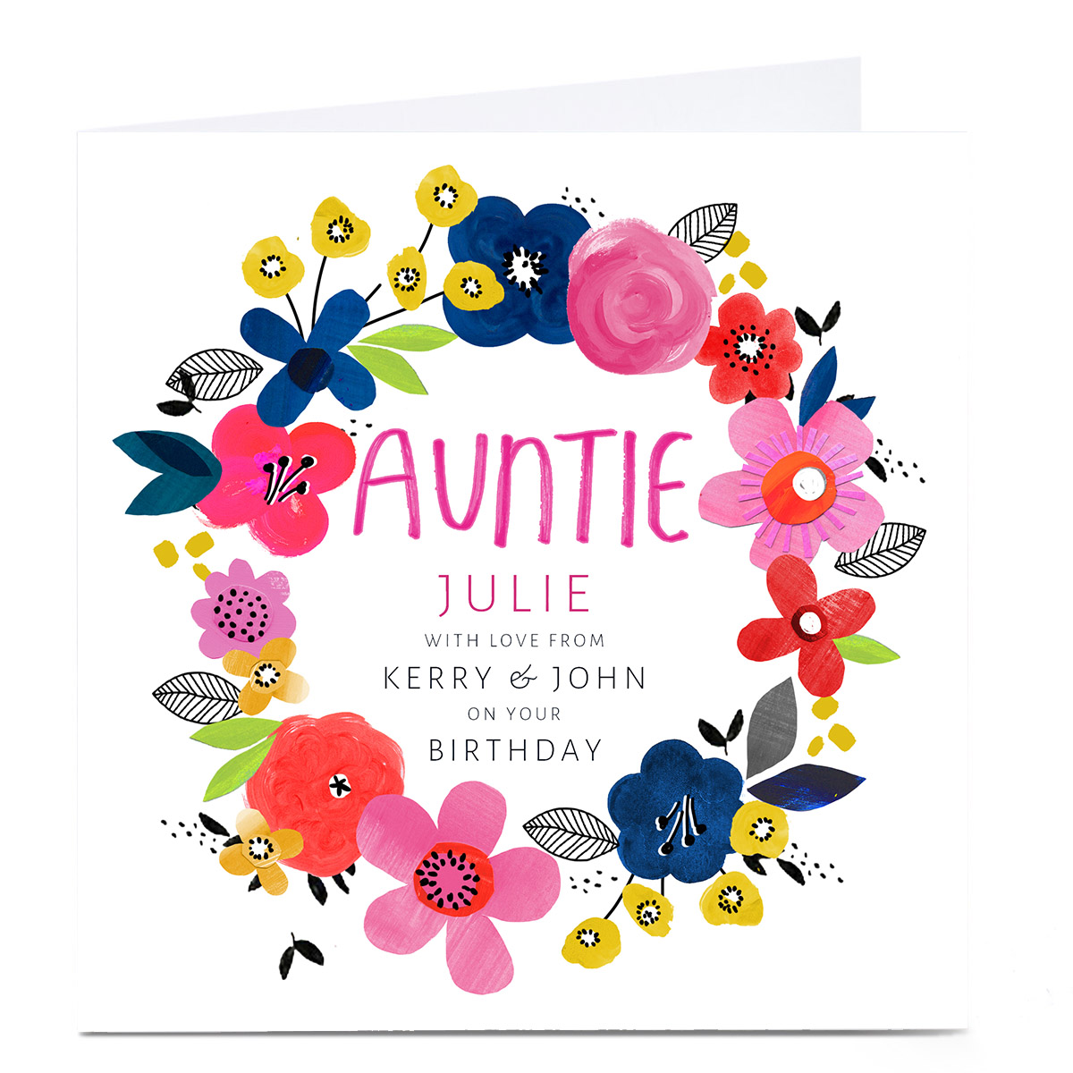 Personalised Kerry Spurling Birthday Card - Floral Wreath, Auntie
