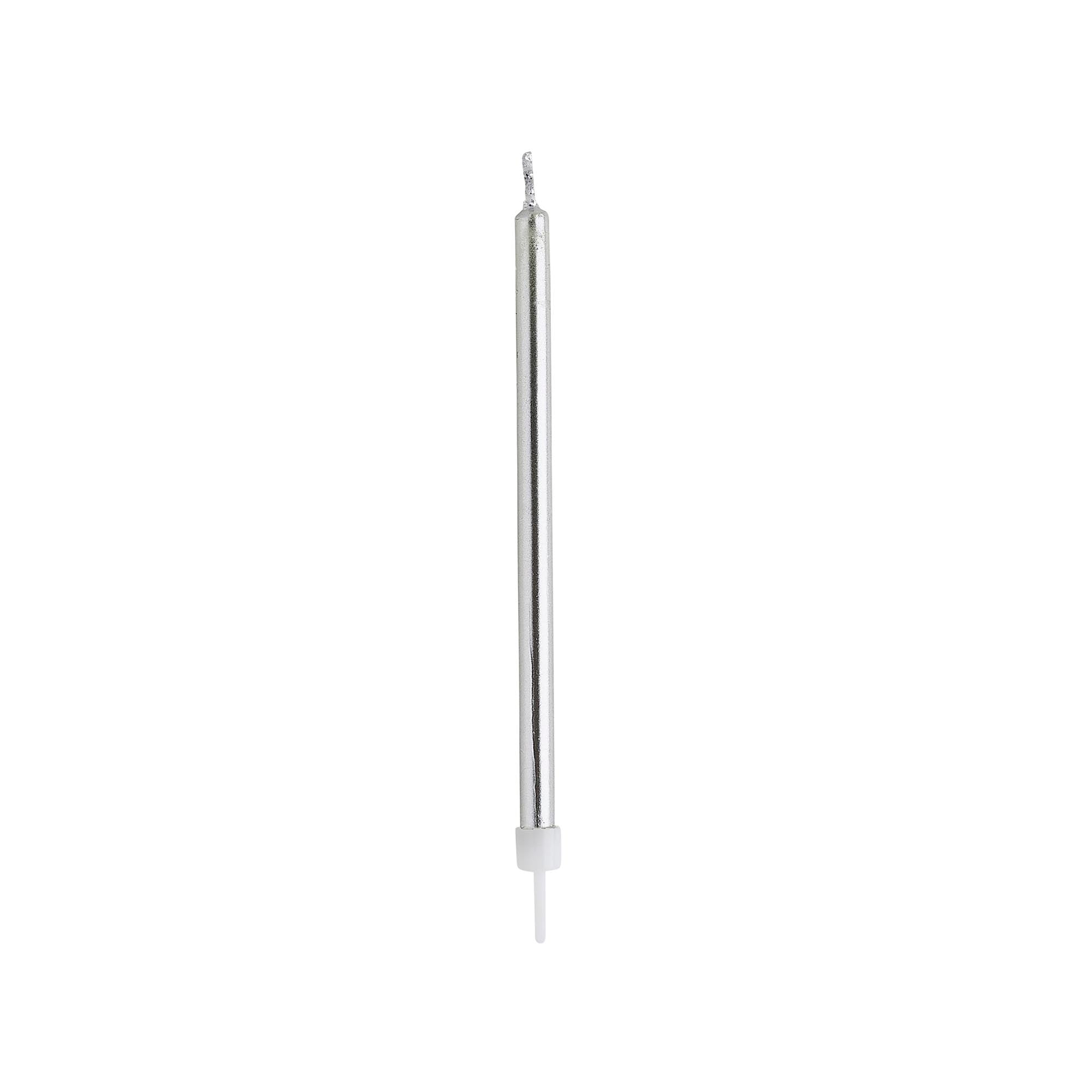 Silver Skinny Cake Candles - Pack of 12