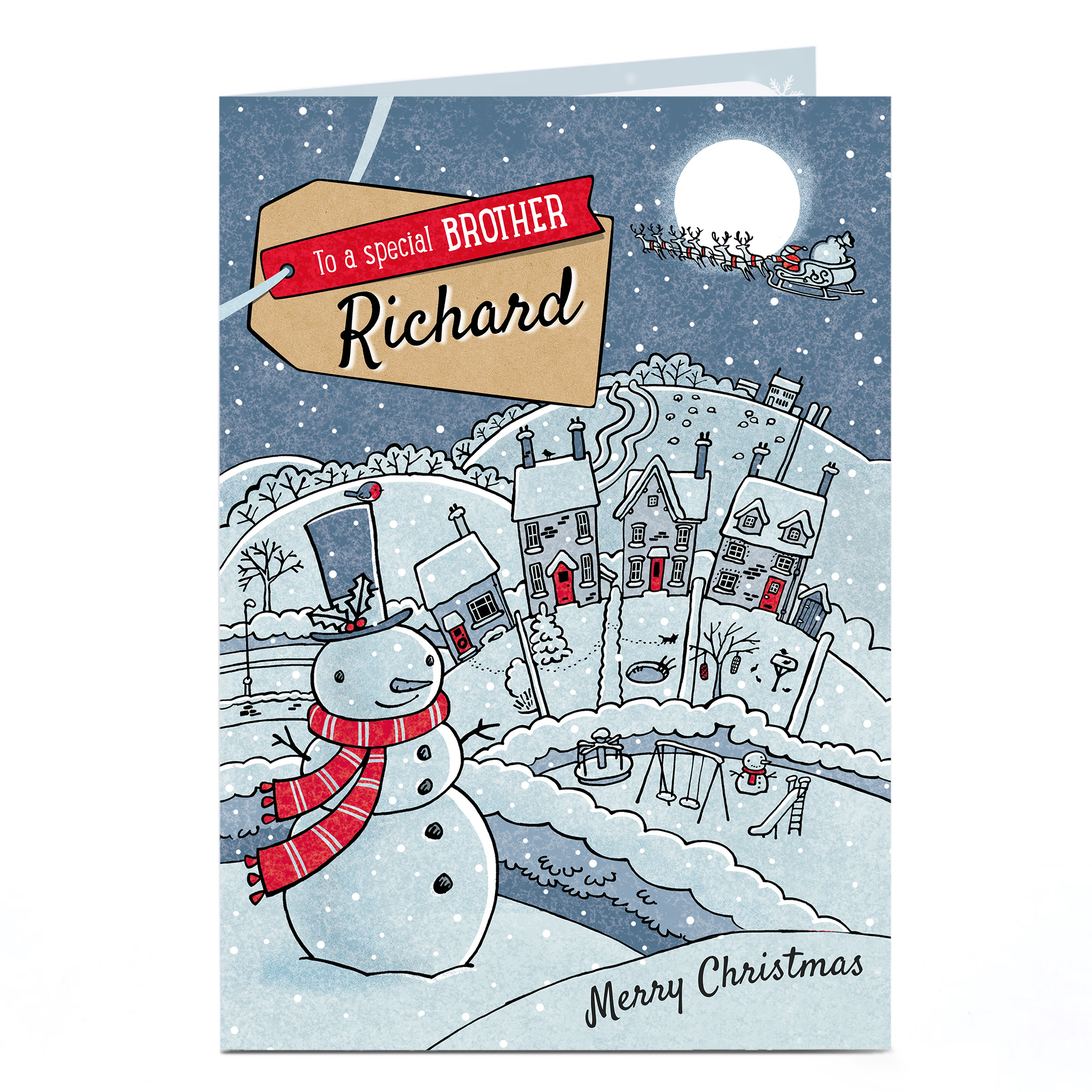 Personalised Christmas Card - Snowman and Name Tag
