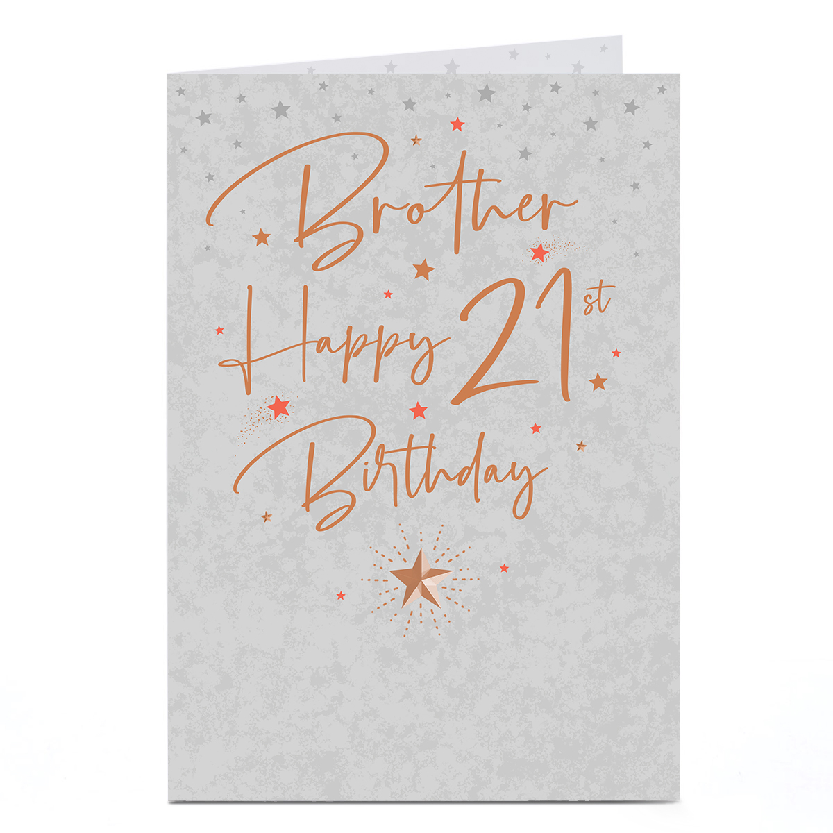 21st Birthday Card - Silver Stars and Gold Script, Brother