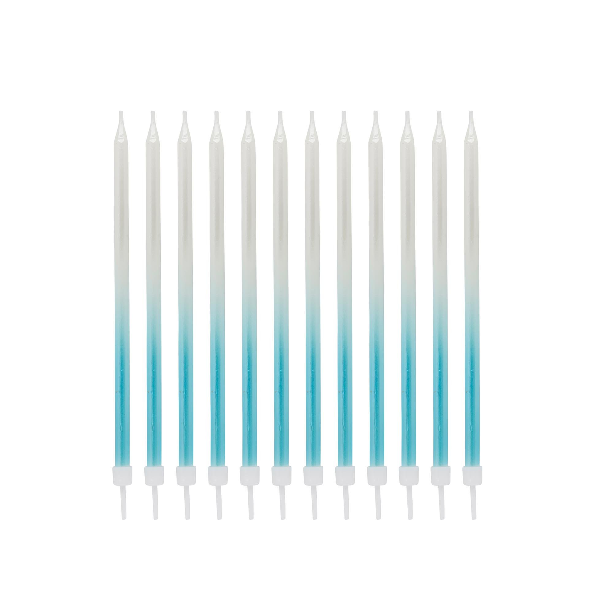 Blue Tall Ombre Skinny Cake Candles - Pack of 12