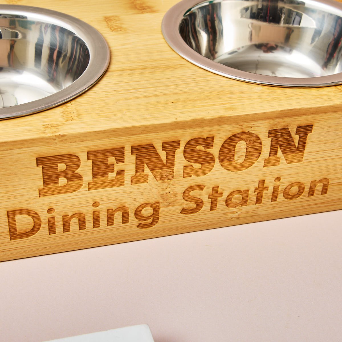 Personalised Engraved Double Pet Bowl - Paw Printed Dining Station