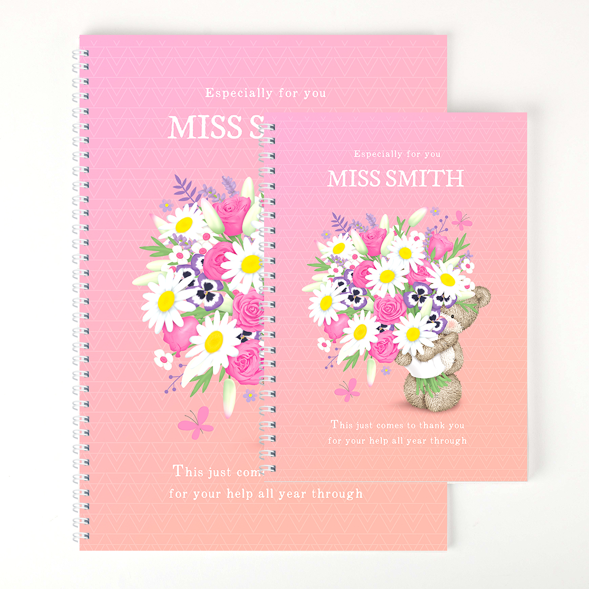 Personalised Thank You Teacher Notebook - Hugs Flower Bear