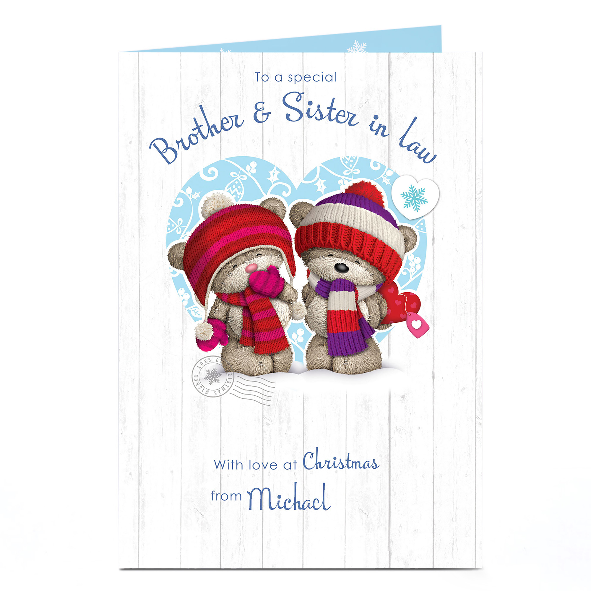 Personalised Hugs Bear Christmas Card - Brother & Sister-in-Law With Love