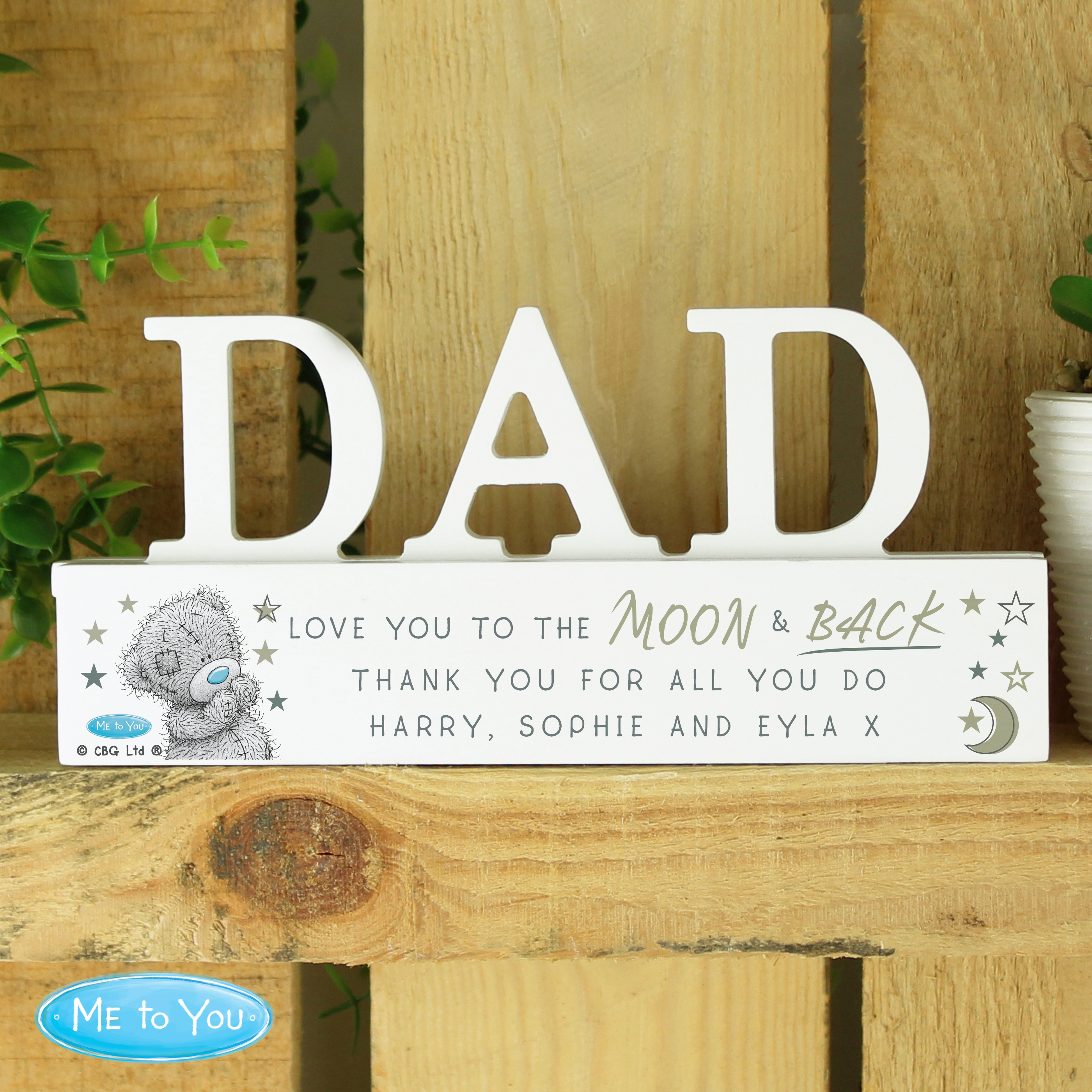 Personalised Me To You Moon & Back Wooden Dad Ornament