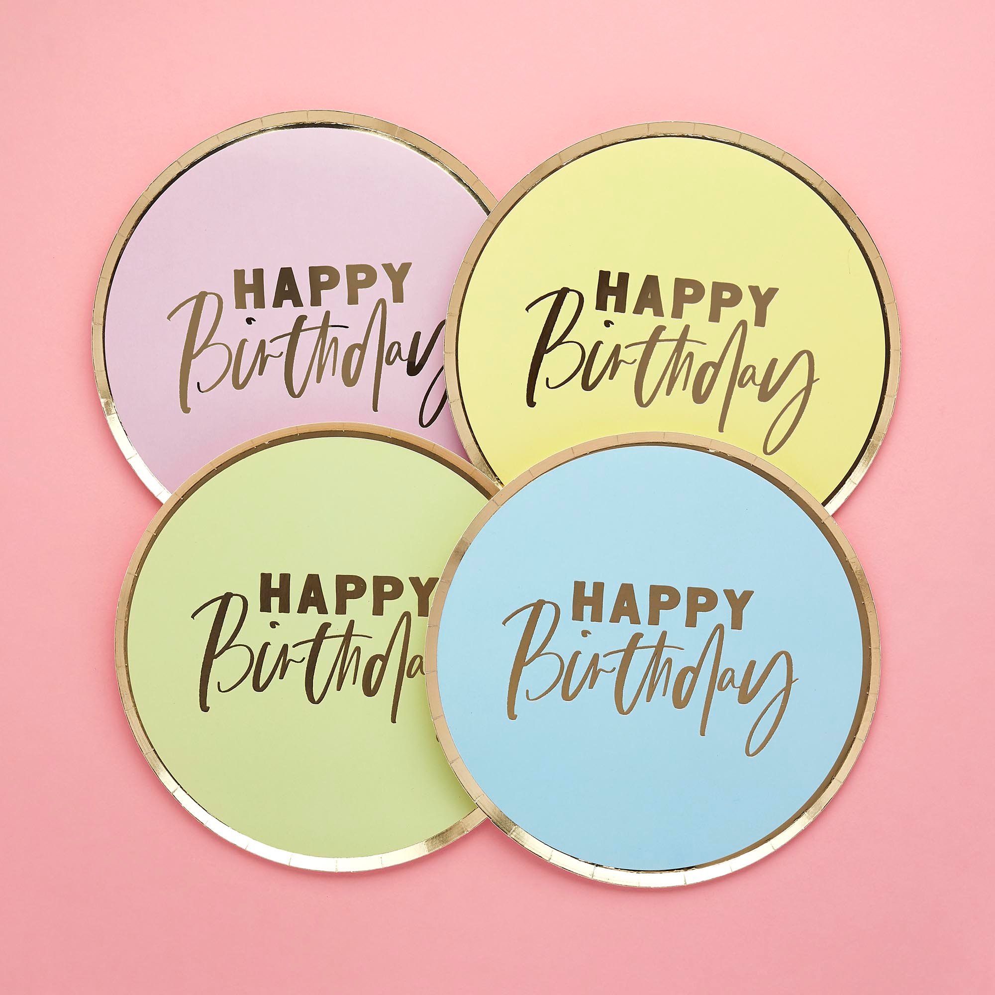 Pastel Happy Birthday Paper Plates - Pack of 8