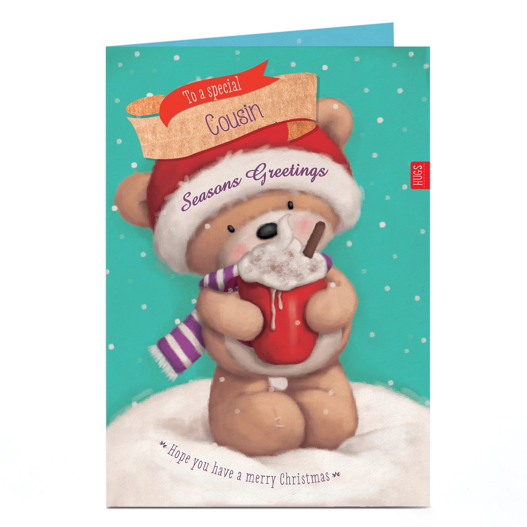 Hugs Personalised Christmas Card - Special Hot Chocolate Cousin