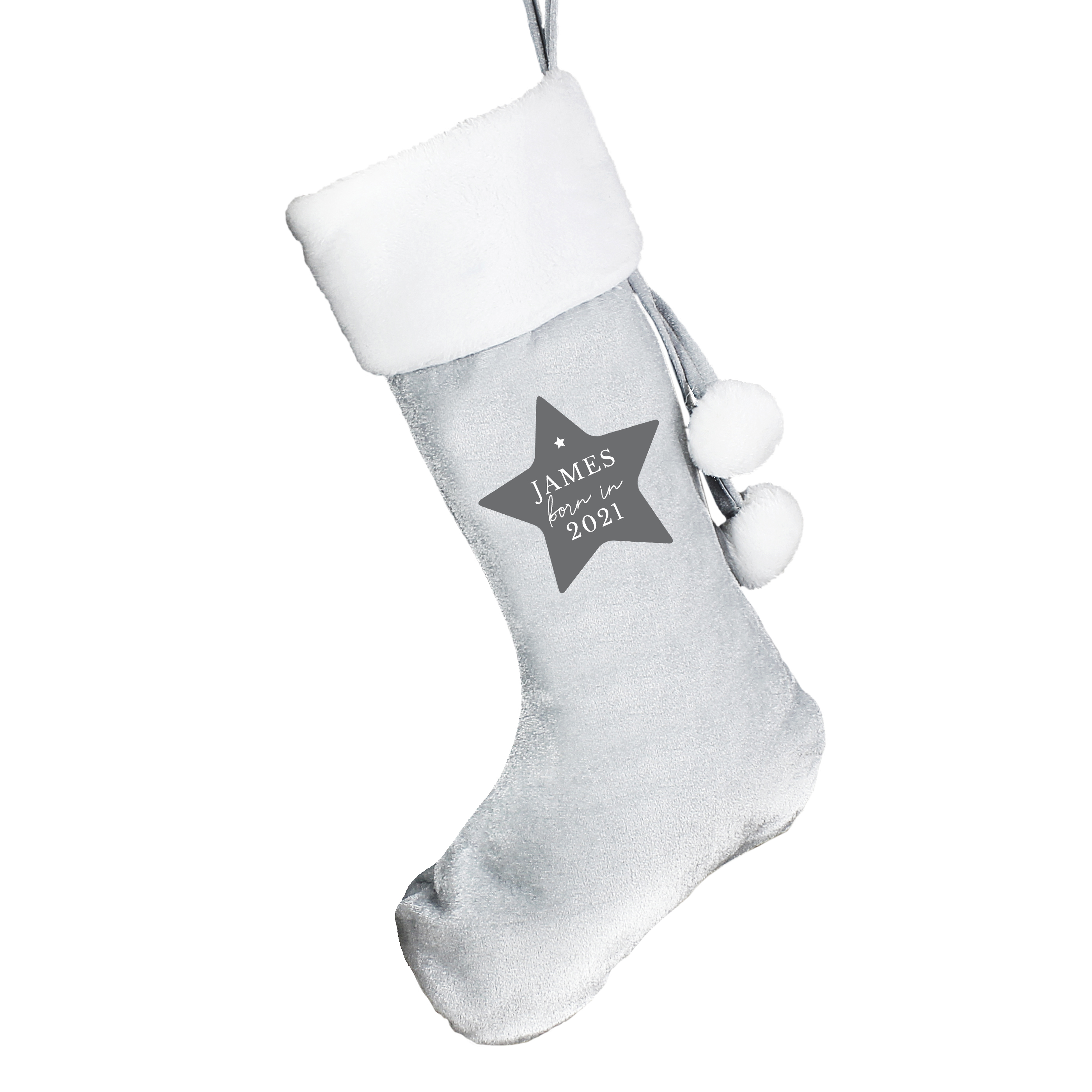 Personalised 'Born In' Luxury Silver Christmas Stocking