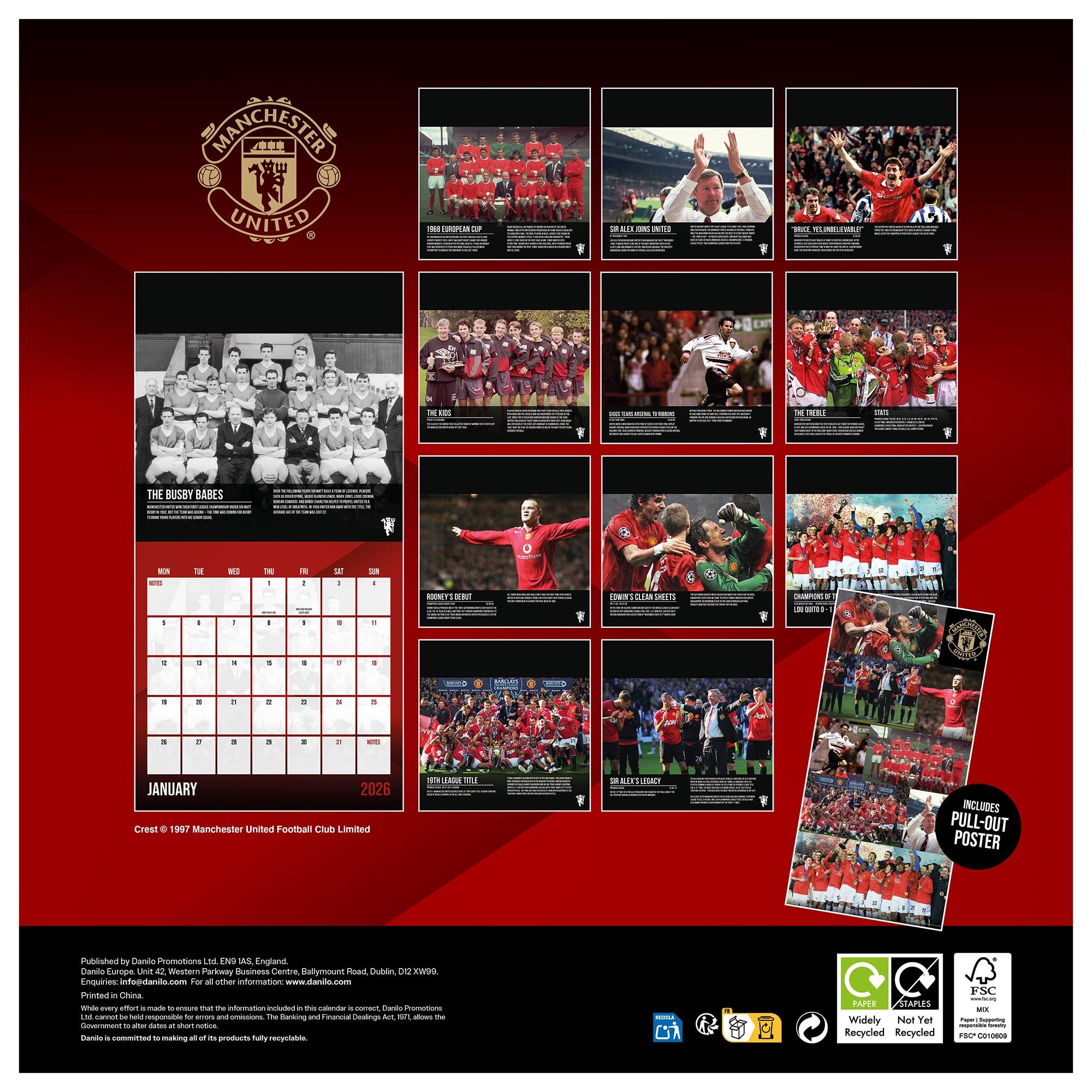 Manchester United 2026 Calendar & Diary Musical Gift Box