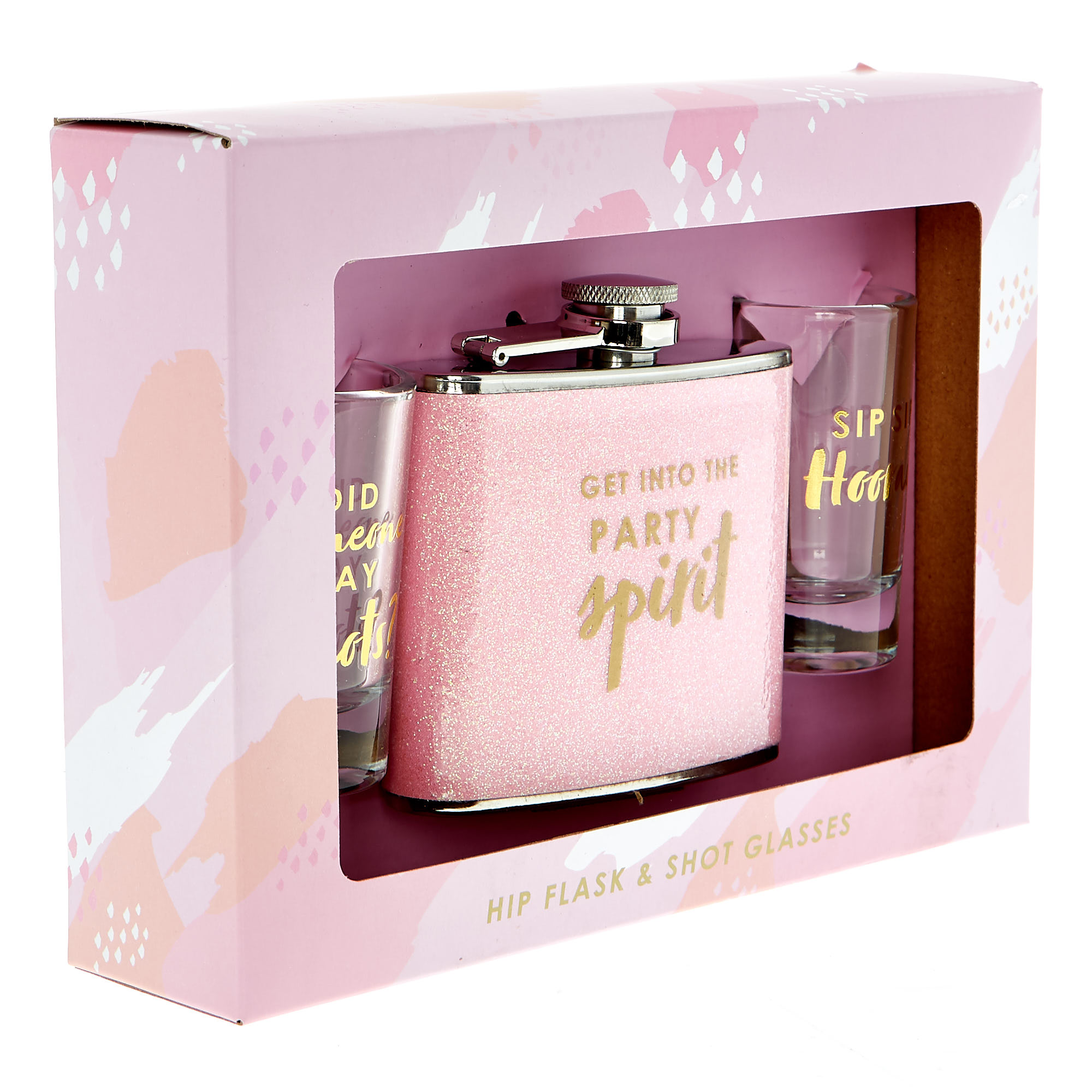 Pink Hip Flask & Shot Glasses Gift Set