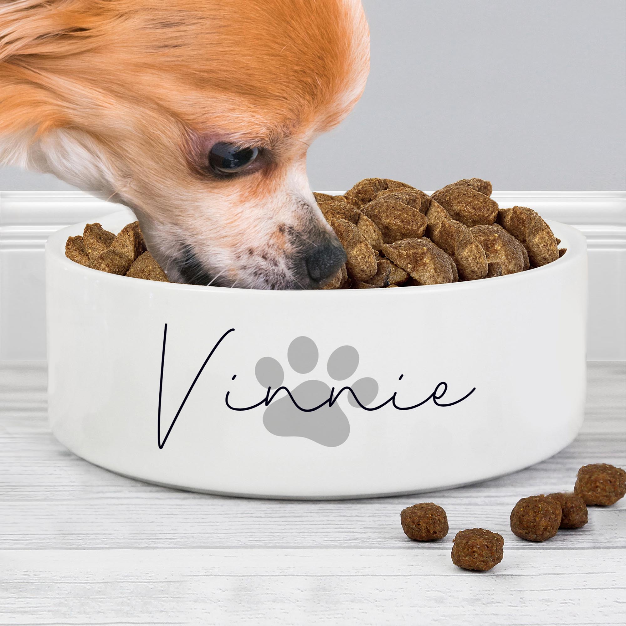 Personalised Grey Paw Print Name 15cm Medium Pet Bowl