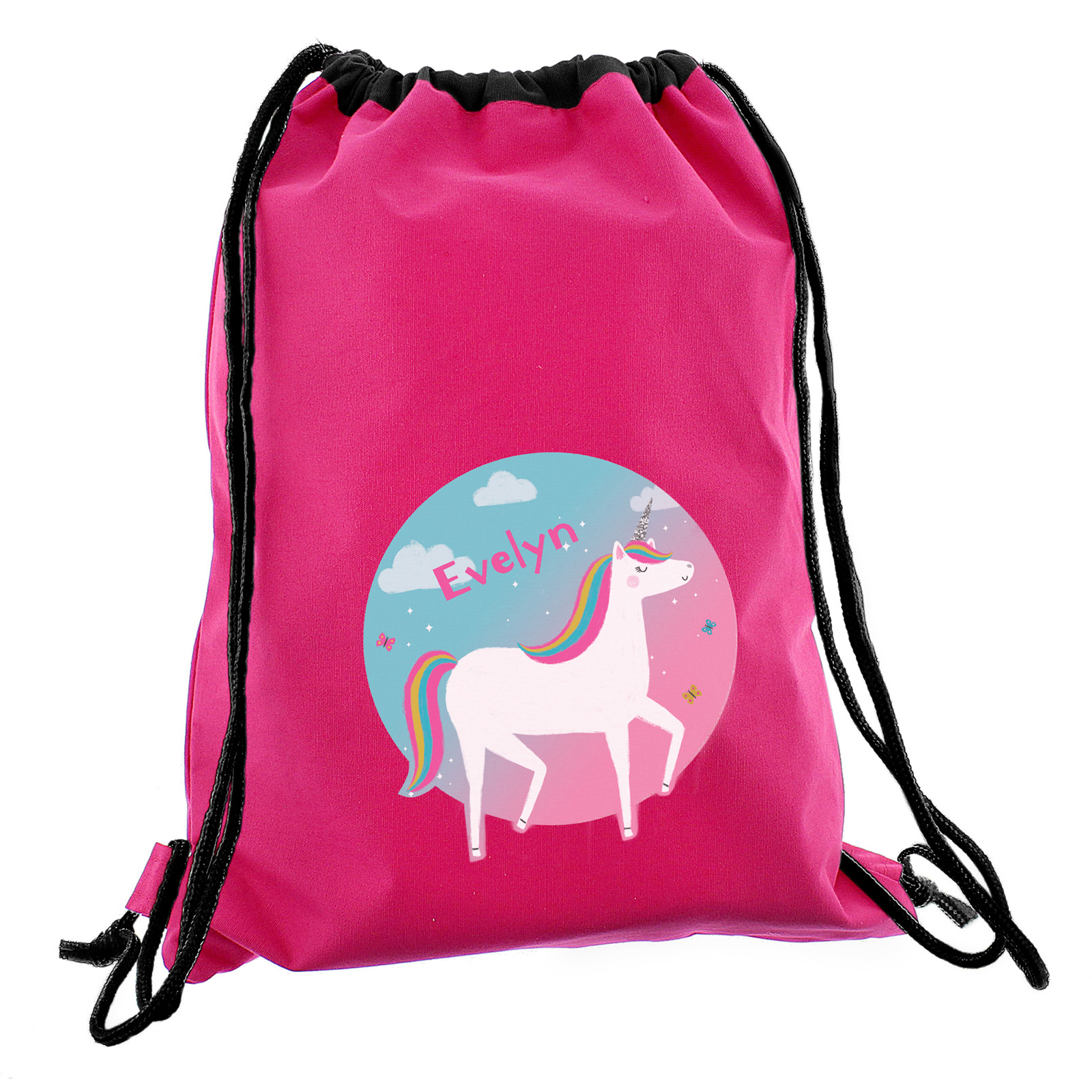 Personalised Drawstring Bag - Pink Unicorn
