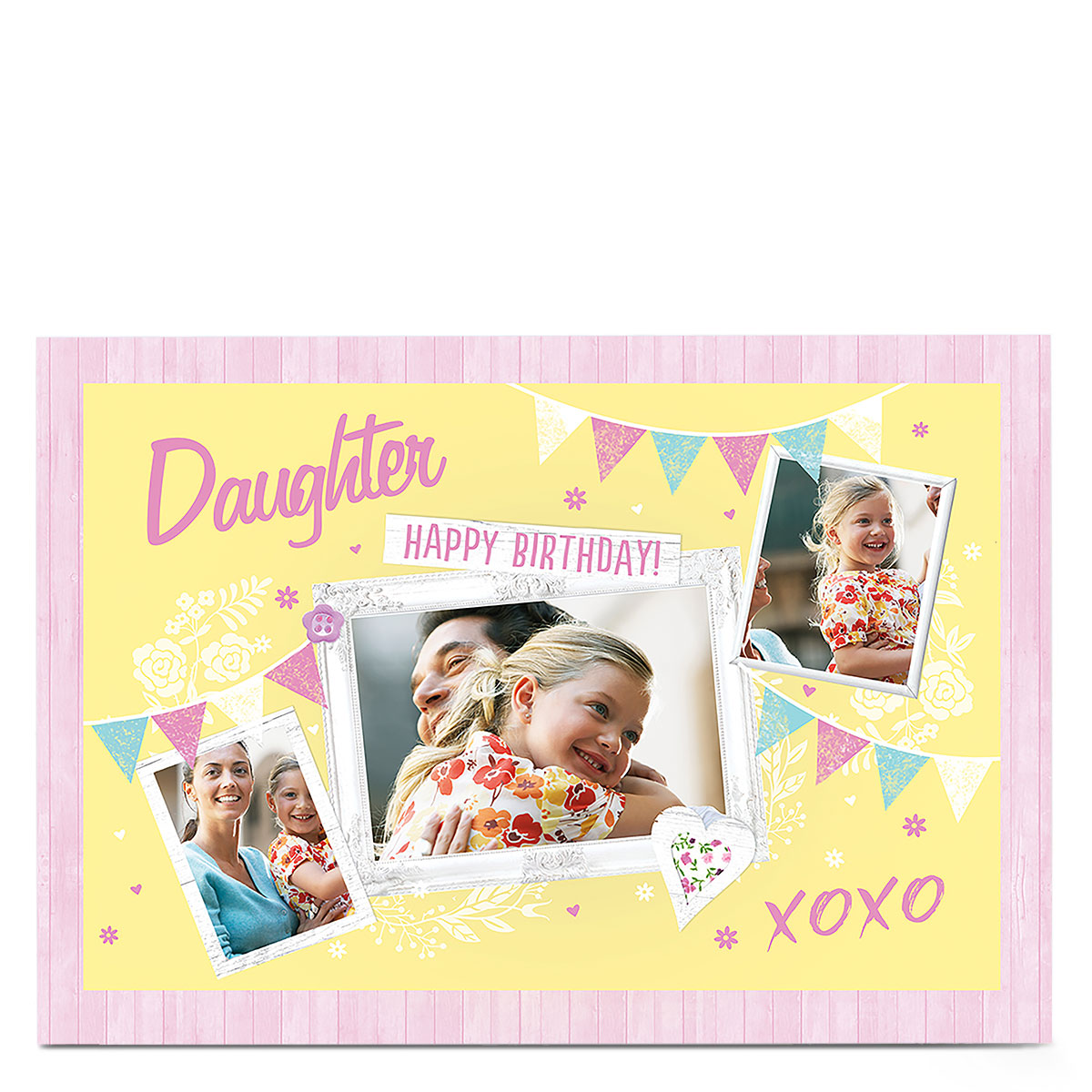 Photo Birthday Card - Daughter Pastel Bunting, Editable Relation