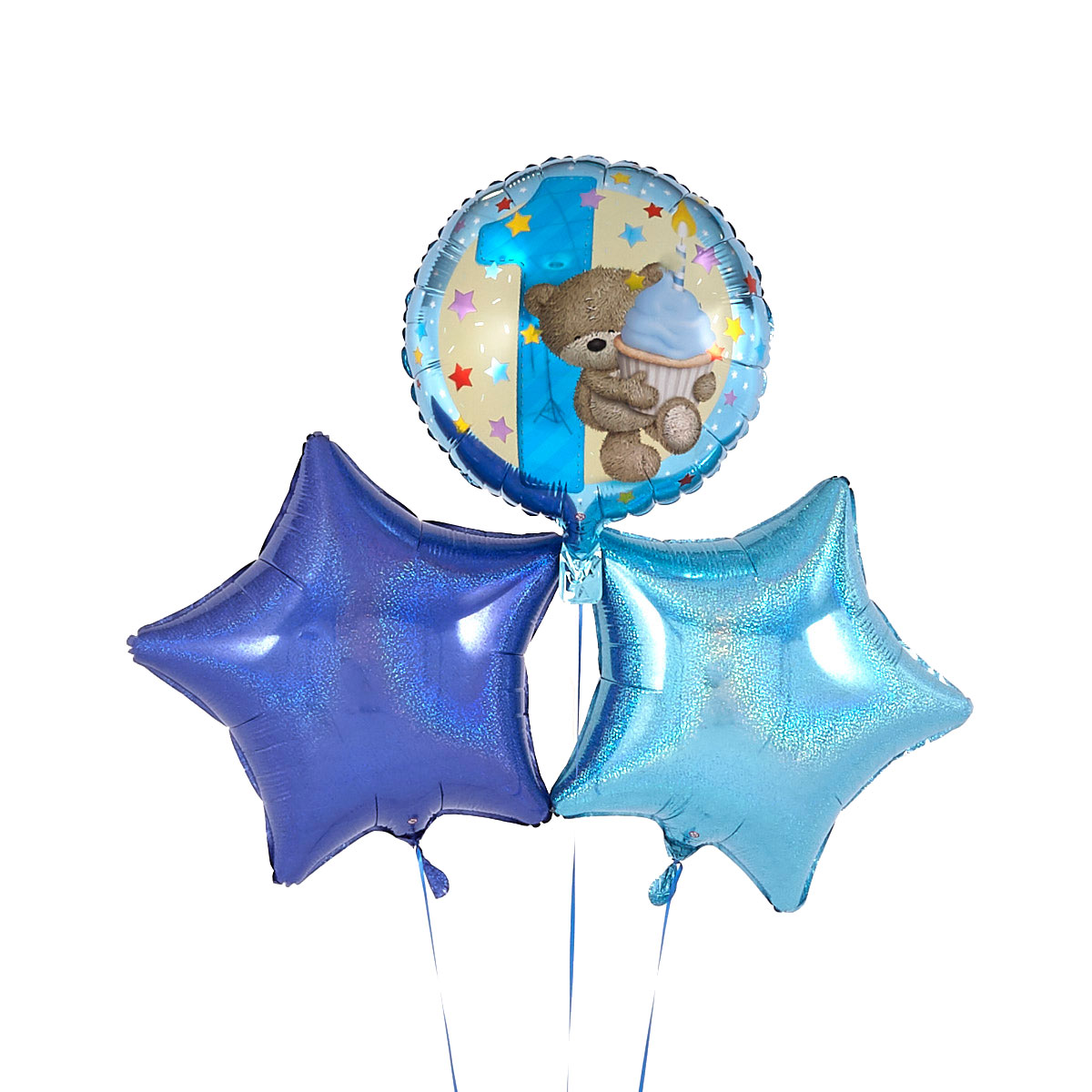 1st Birthday Blue Hugs and Cupcake Balloon Bouquet - DELIVERED INFLATED!