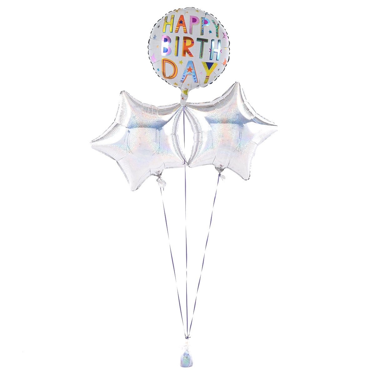 Happy Birthday Square Text Silver Balloon Bouquet - DELIVERED INFLATED!