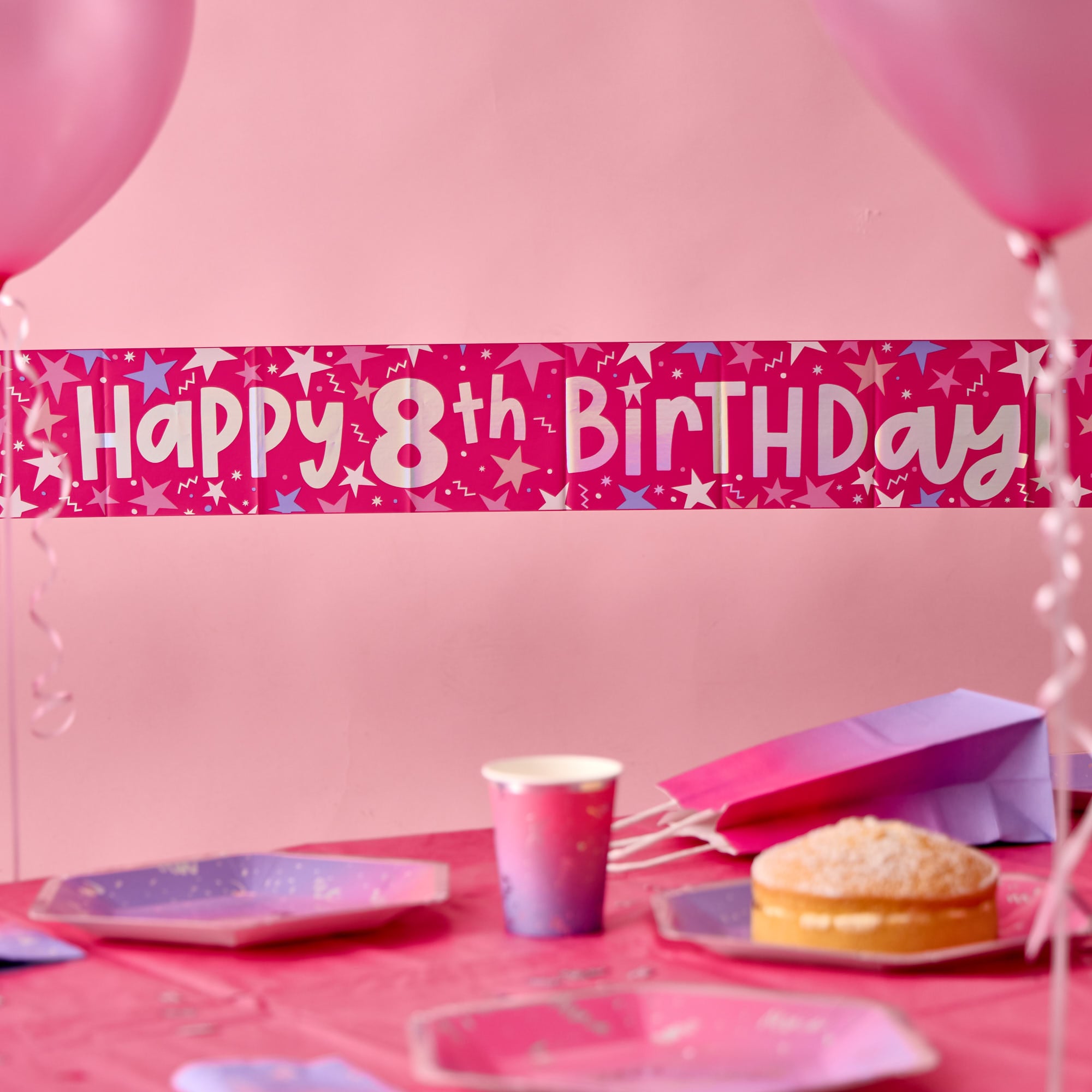 Happy 8th Birthday Banner - Pink