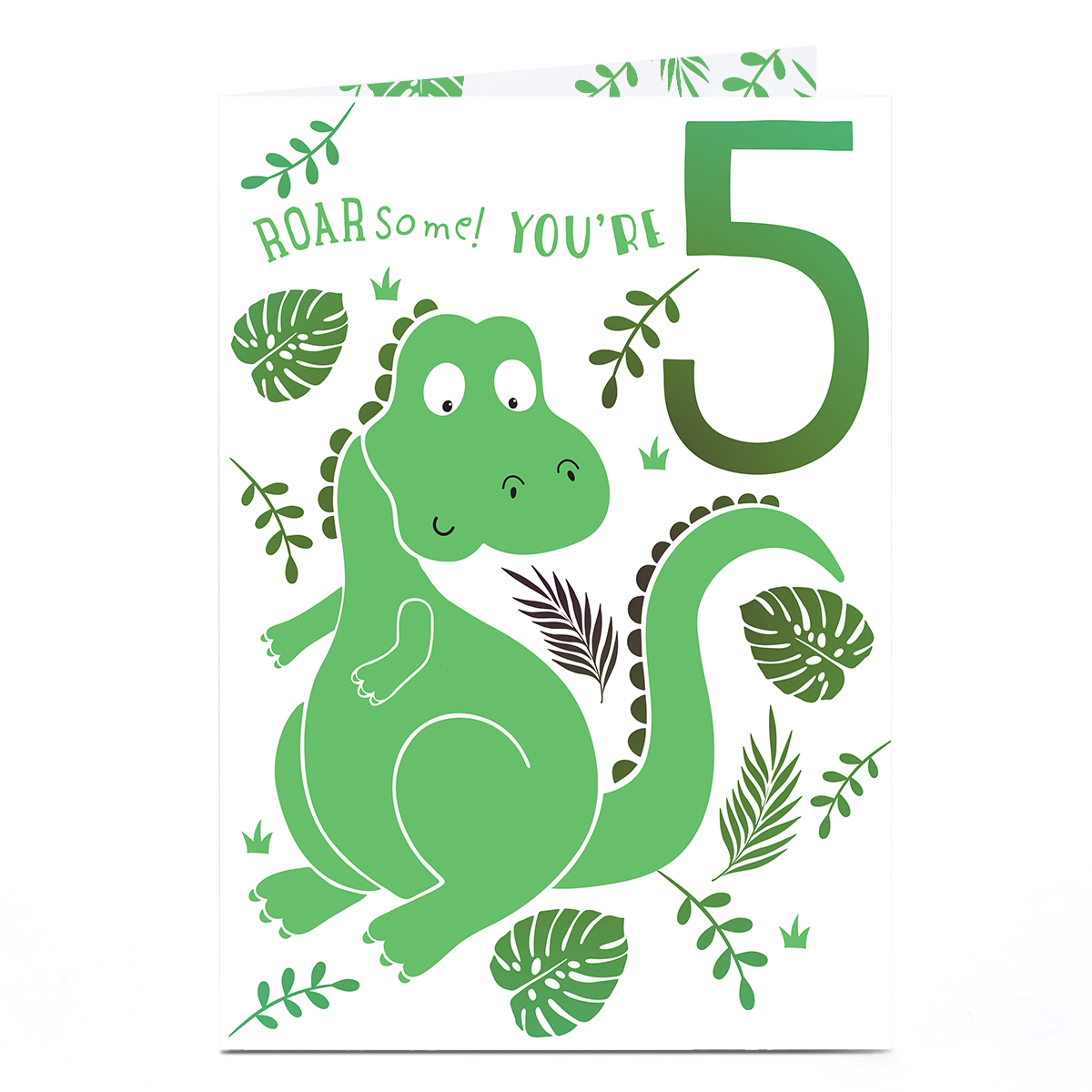 5th Birthday Card - Roarsome Green Dinosaur