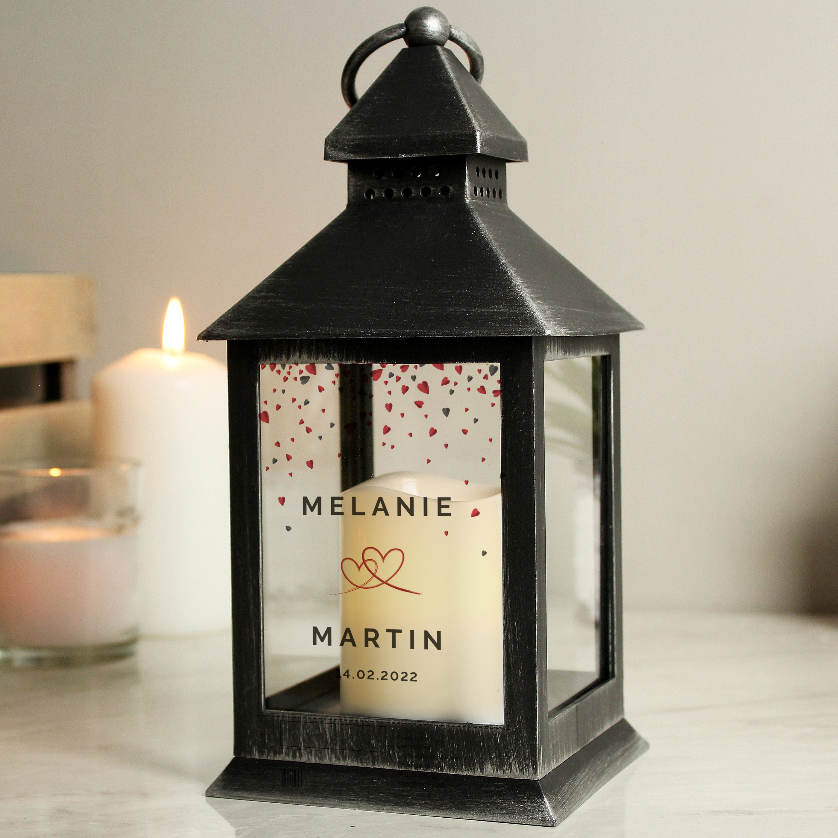 Personalised Love Heart Light-Up Black Lantern