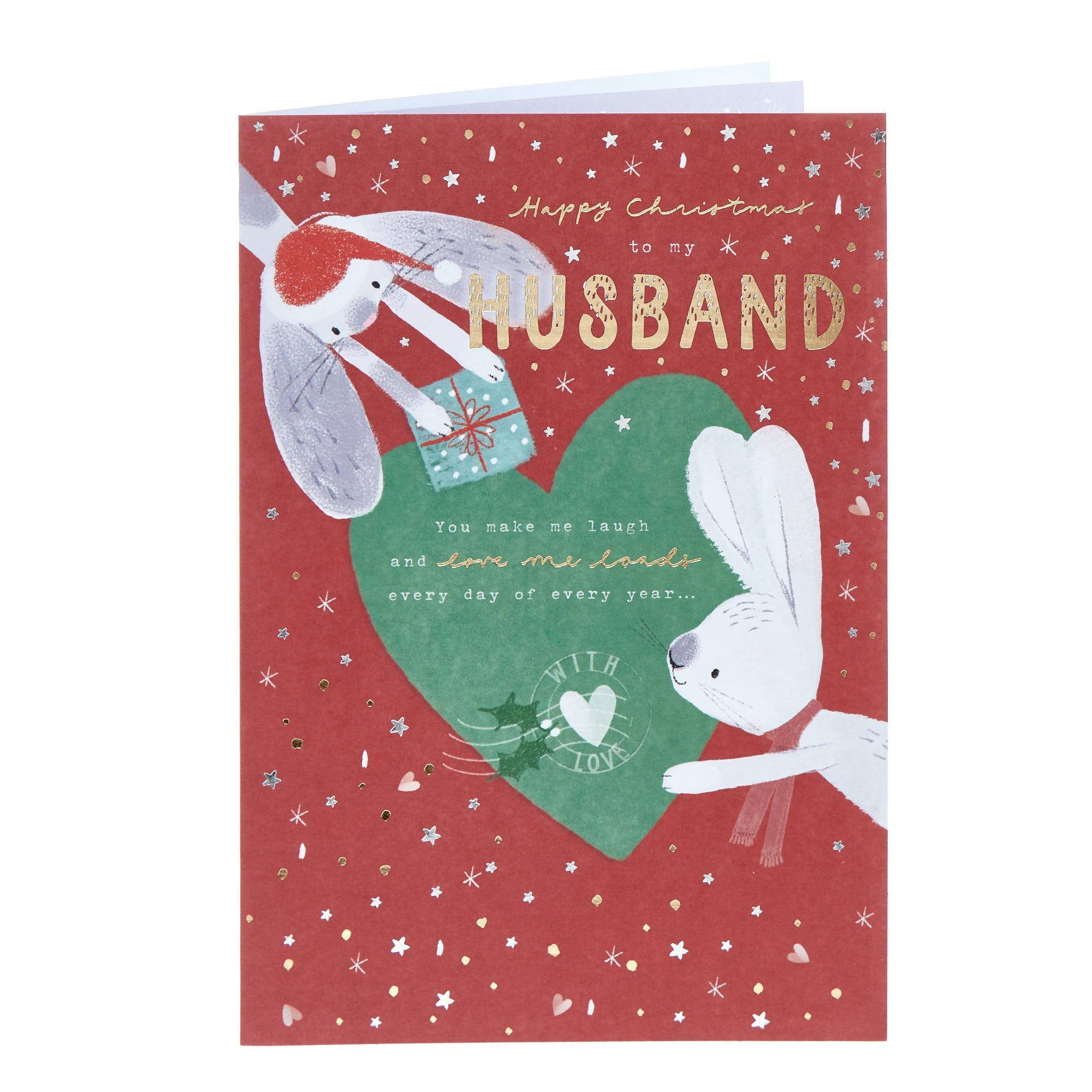 Husband Bunnies & Heart Christmas Card