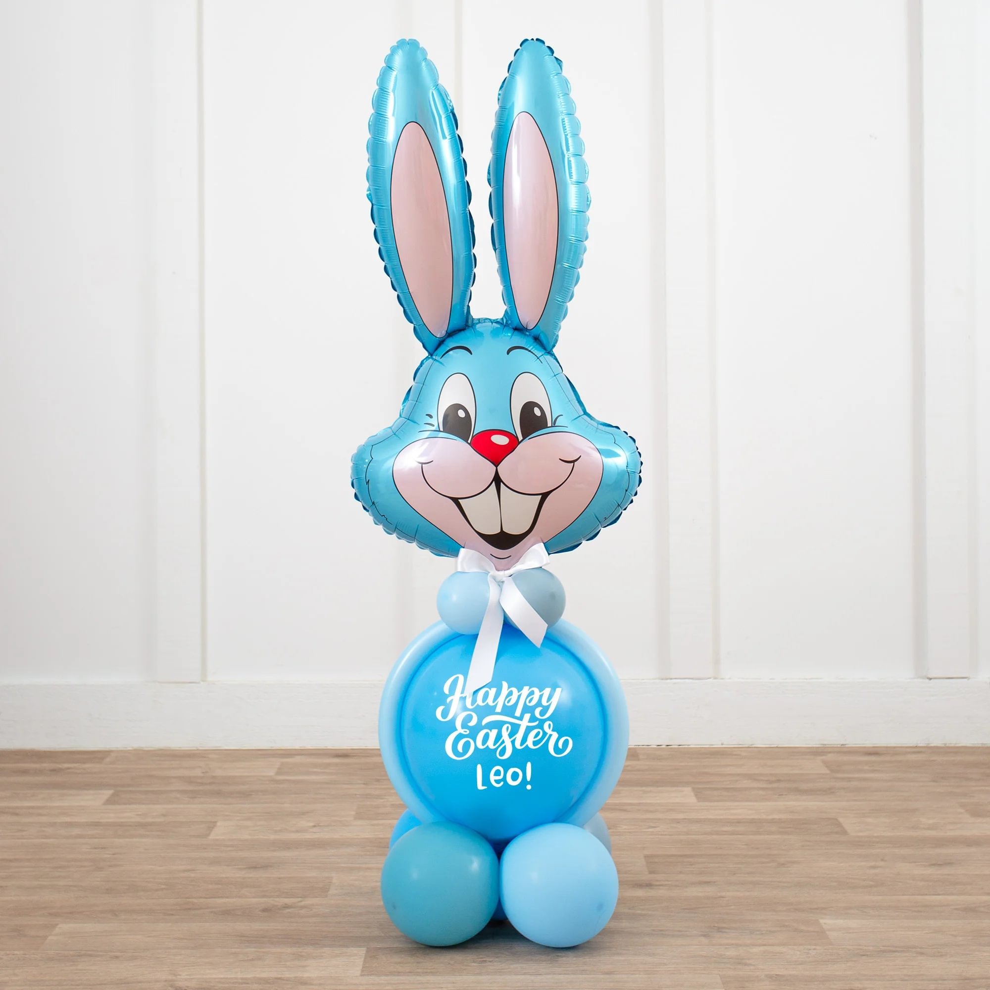 Personalised Air-Filled Blue Easter Bunny Balloon Stack - Delivered Inflated!