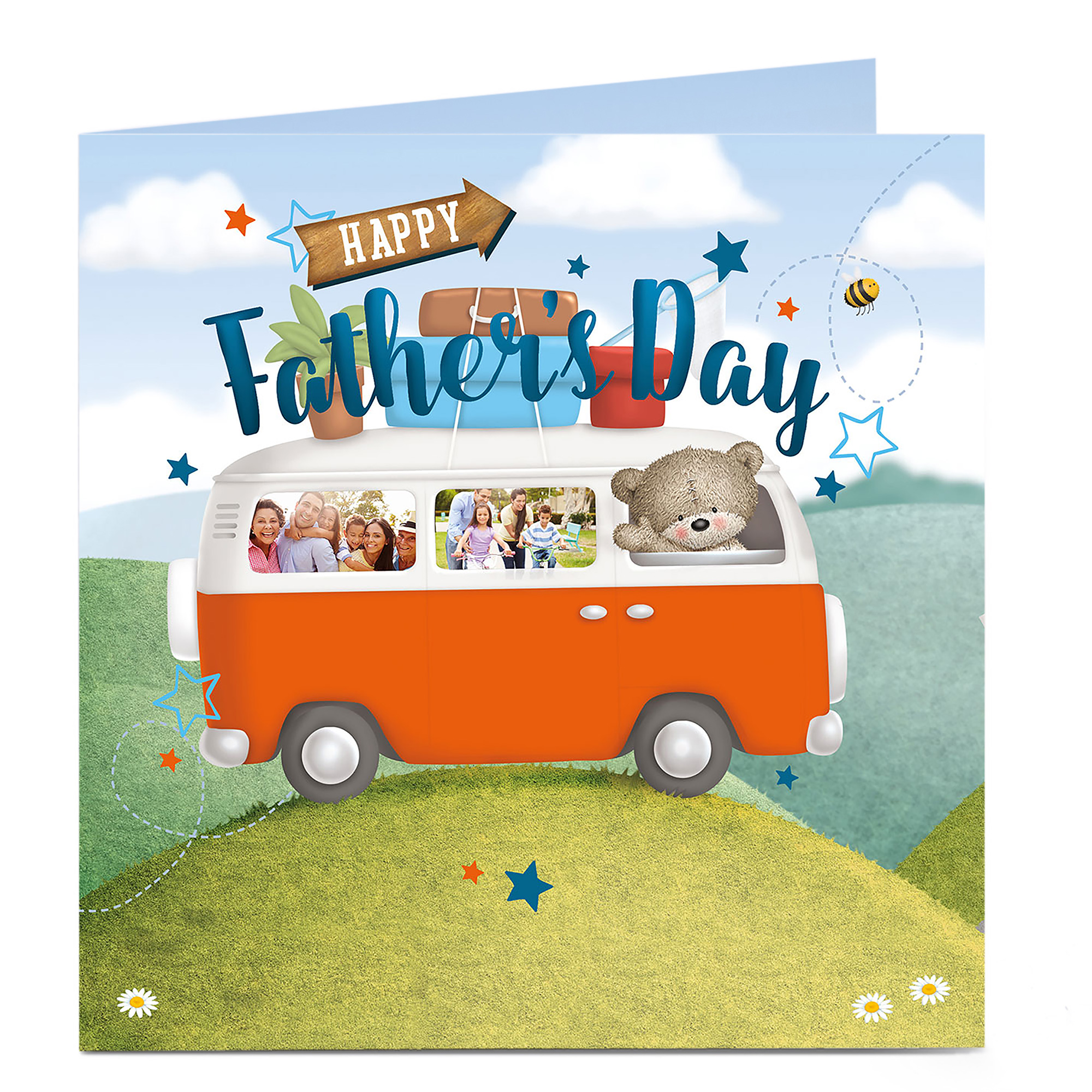 Hugs Photo Upload Father's Day Card - Bear In A Camper Van