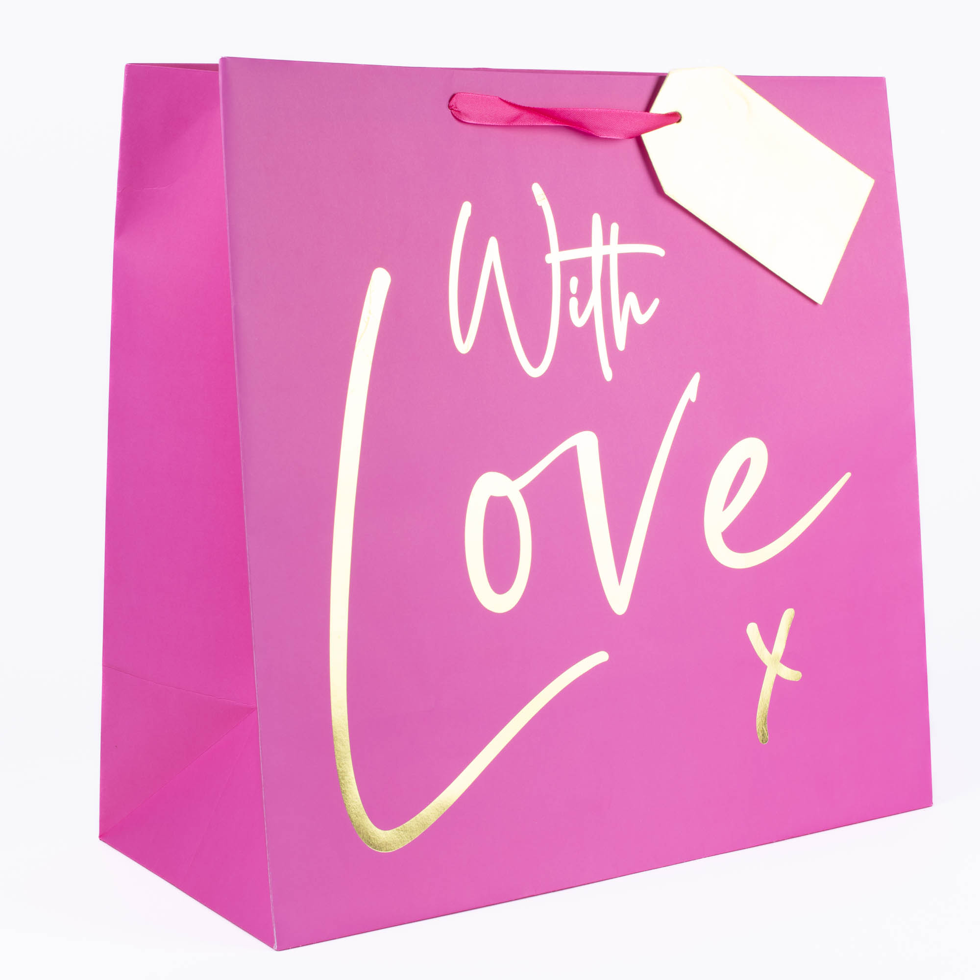 With love Pink & Gold Large Square Gift Bag