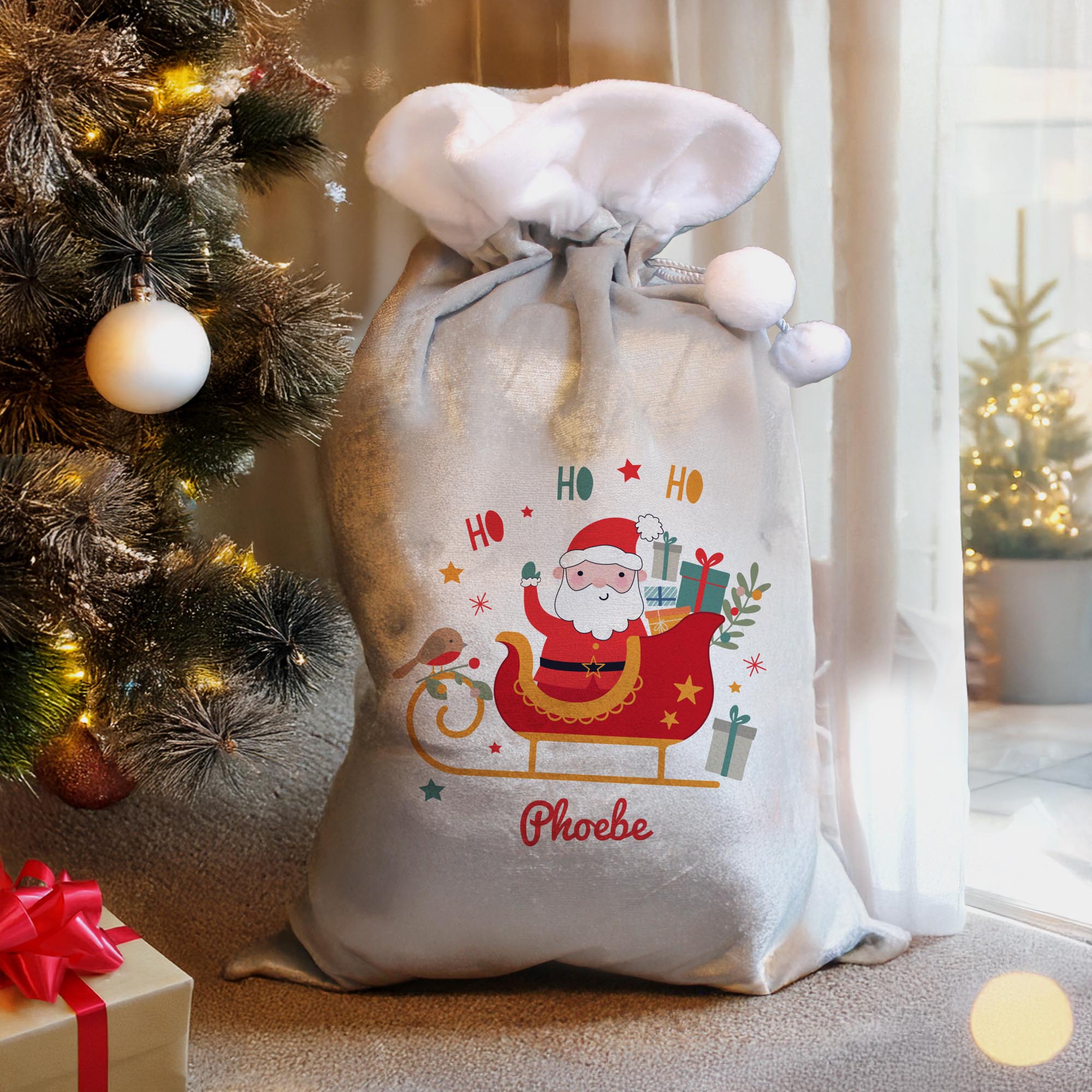 Personalised Santa Sleigh Christmas Sack,  Personalised Santa Sleigh Christmas Sack