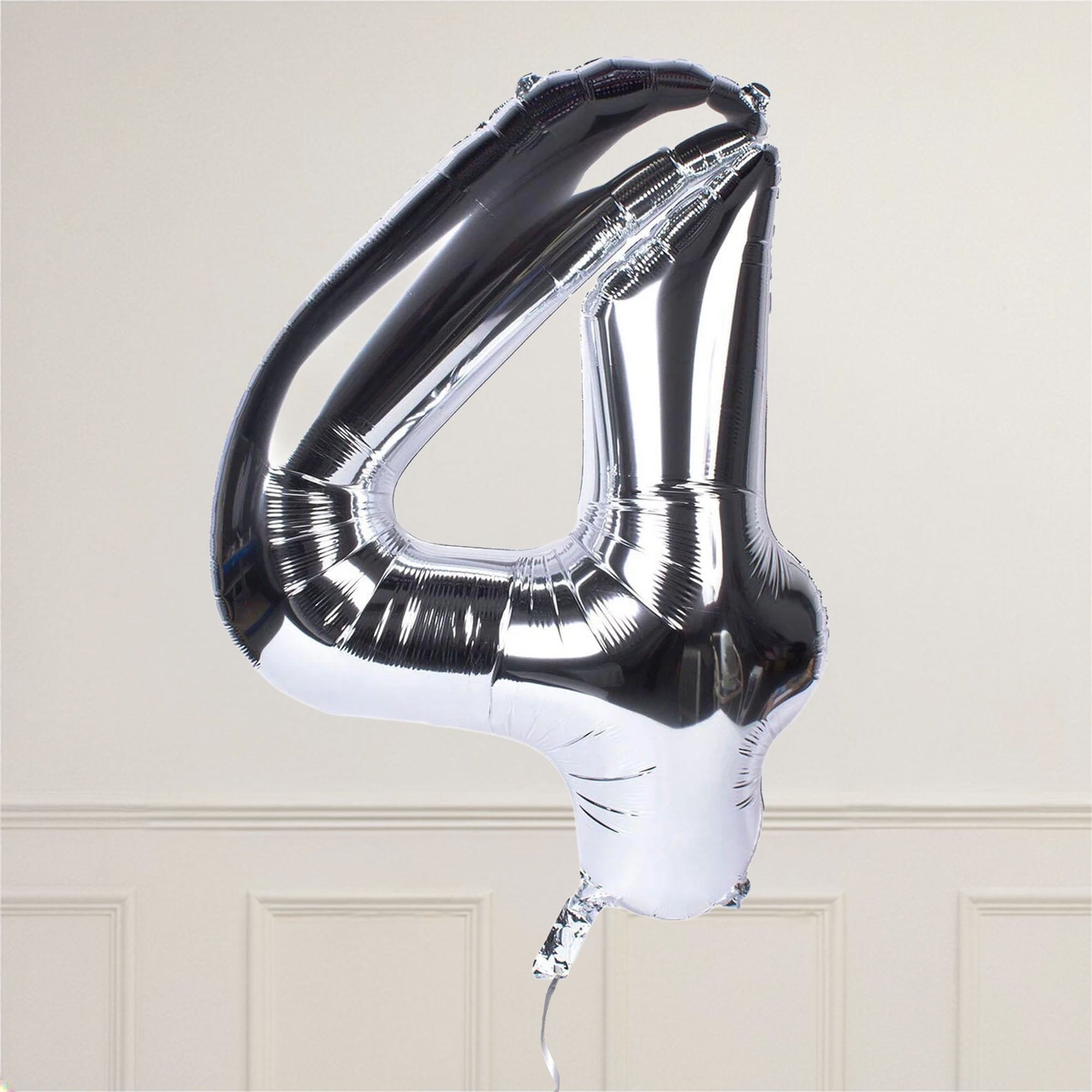 Silver Number 4 Giant Foil Helium Balloon INFLATED