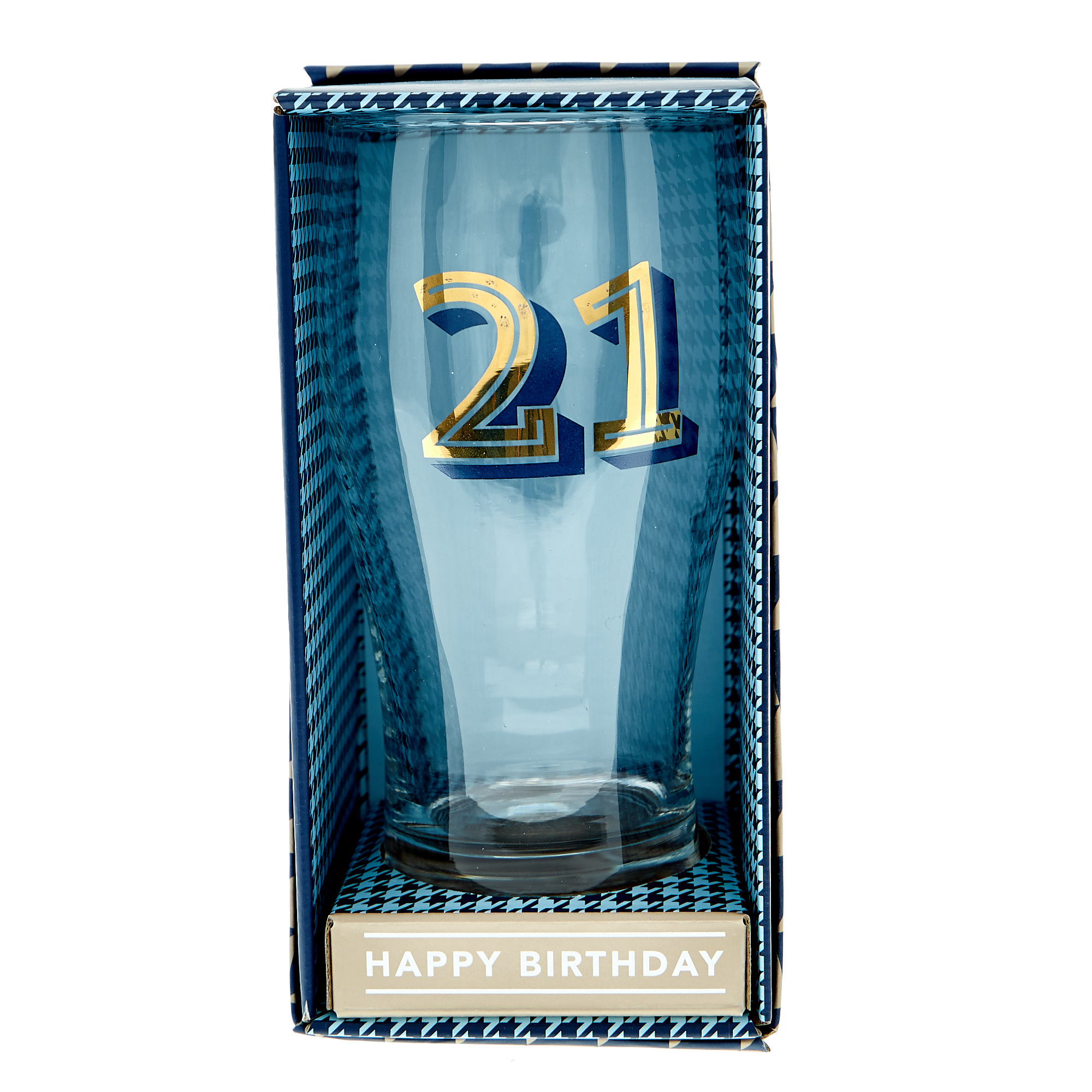 21st Birthday Pint Glass In A Box - Blue & Gold 