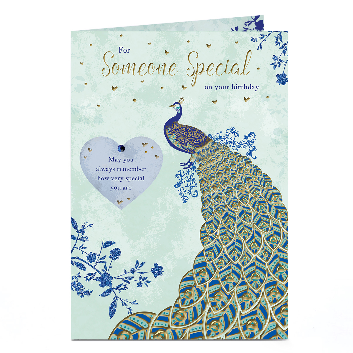 Birthday Card - Turqoise Peacock Feathers, Someone Special 
