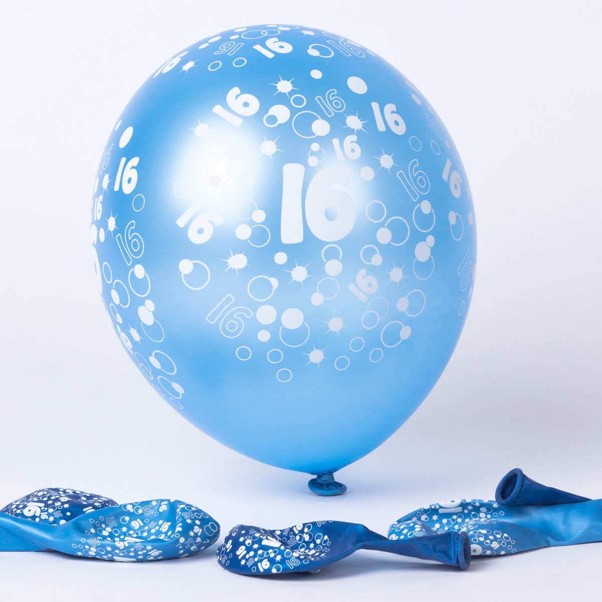 Metallic Blue Circles 16th Birthday Latex Balloons - Pack Of 6