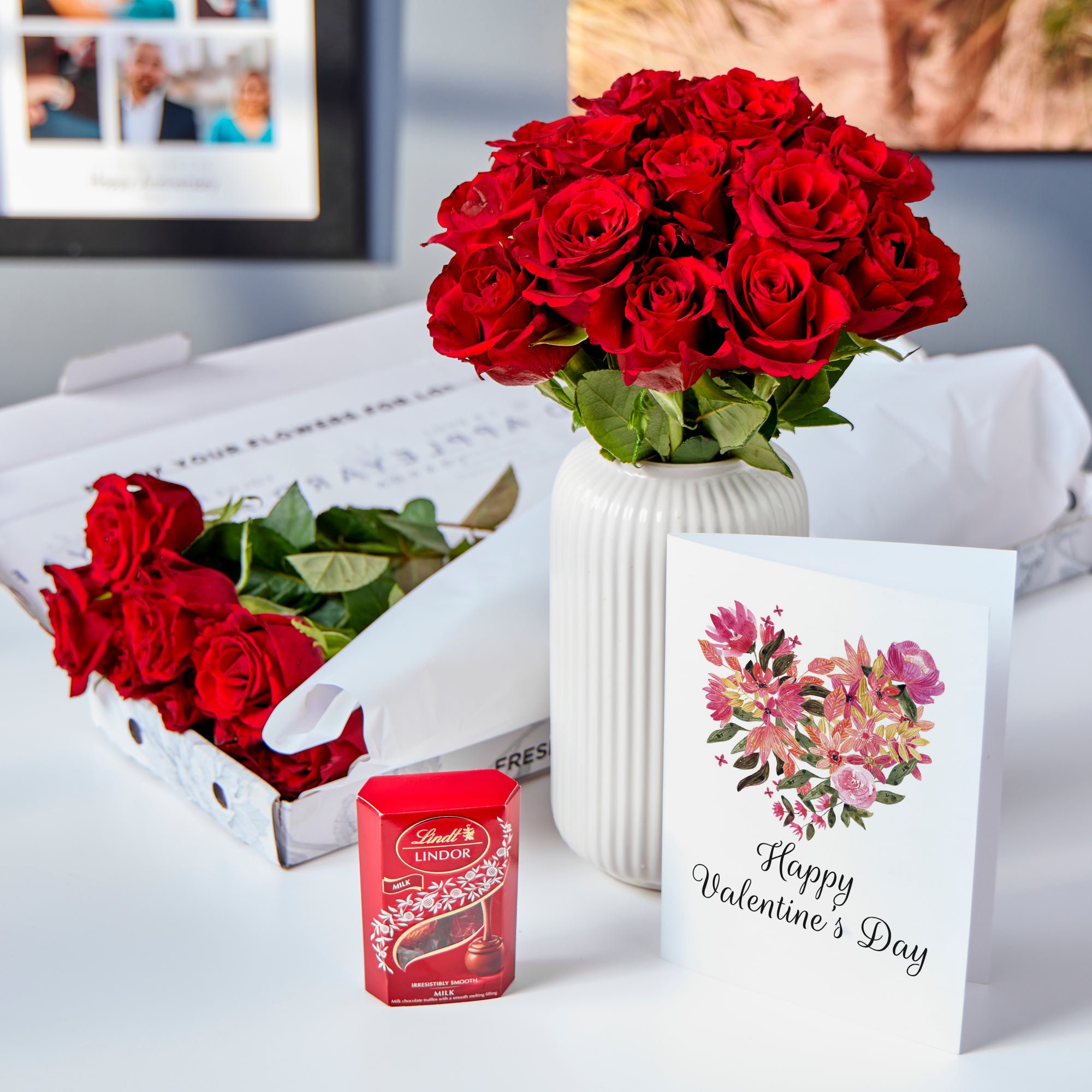 Blossoming Gifts 12 Letterbox Red Roses, Chocolates & Valentine's Card Bundle - Free Delivery!