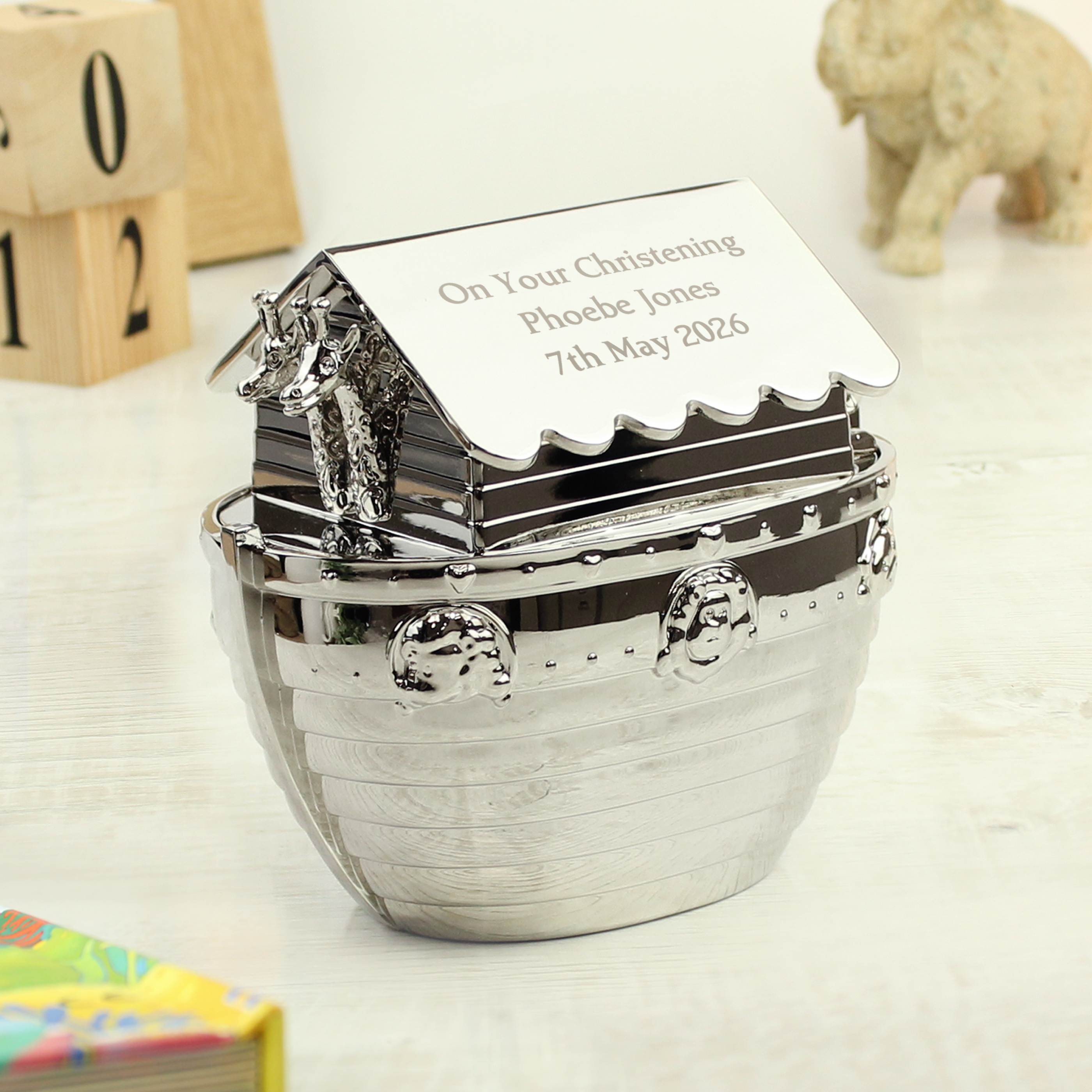 Personalised Silver Noahs Ark Money Box