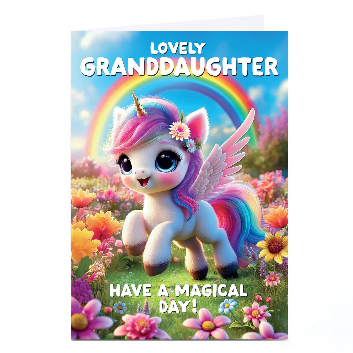 Birthday Card - Magical Rainbow Unicorn, Granddaughter