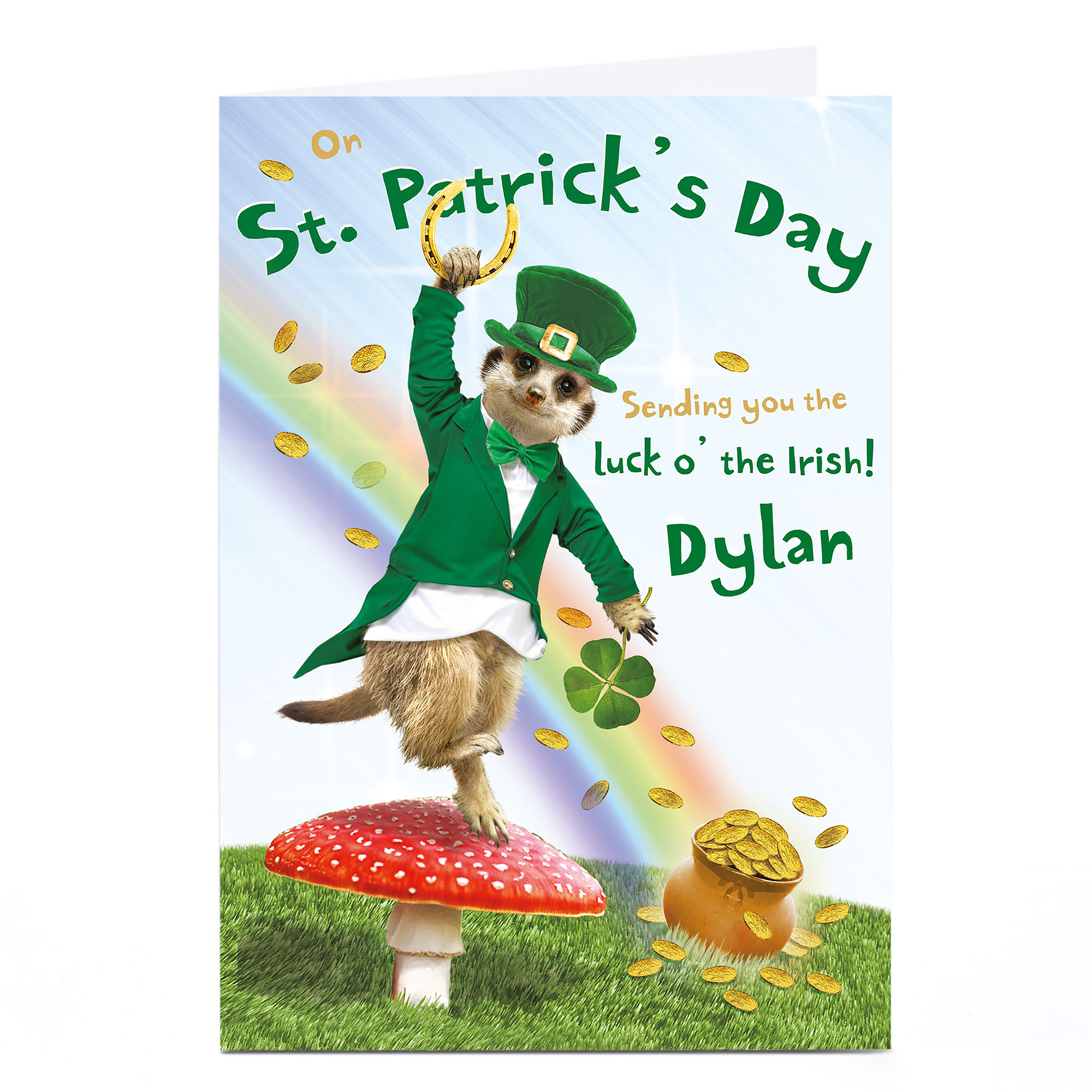 Personalised St Patrick's Day Card - Lucky Meerkat