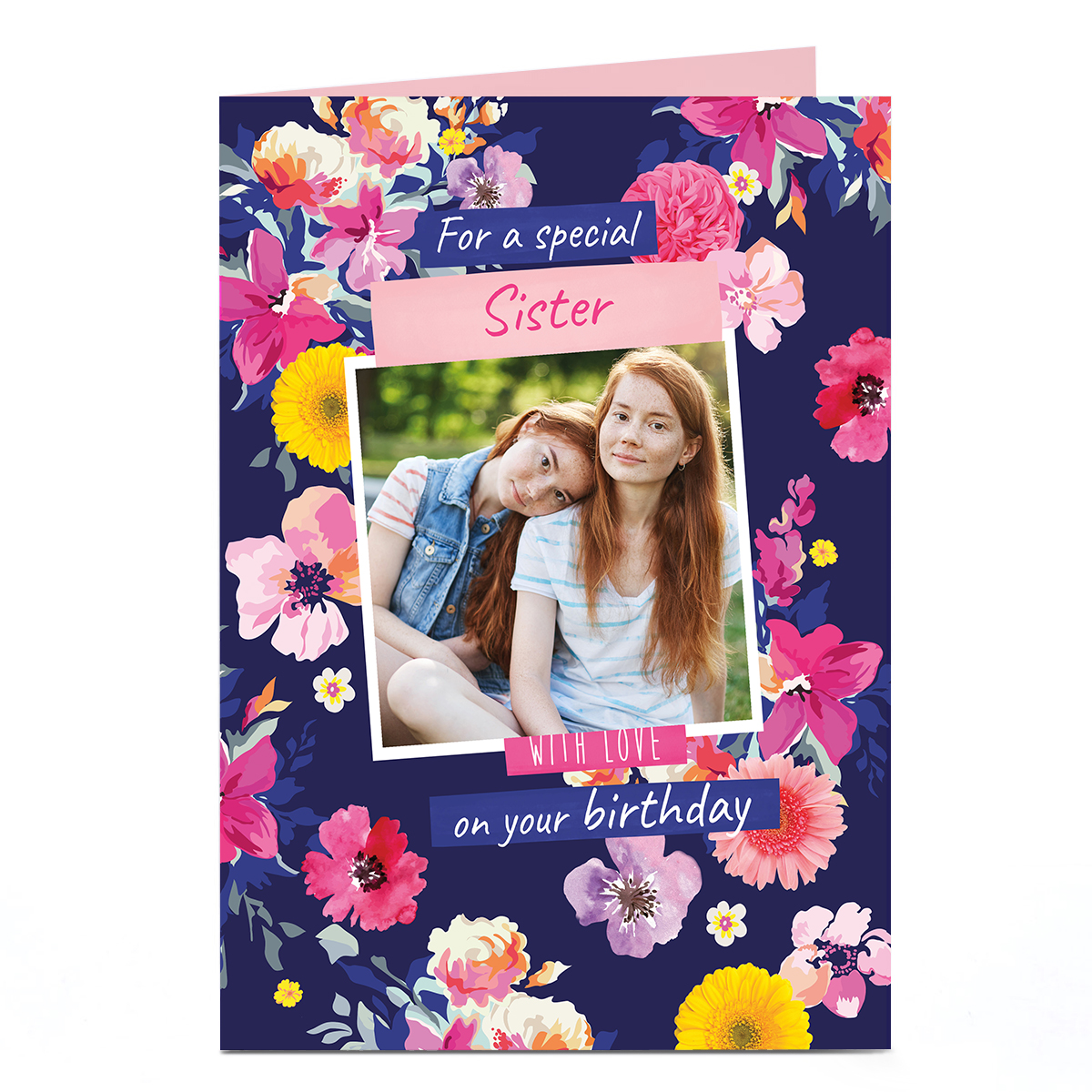 Photo Birthday Card - Special Sister Floral Frame