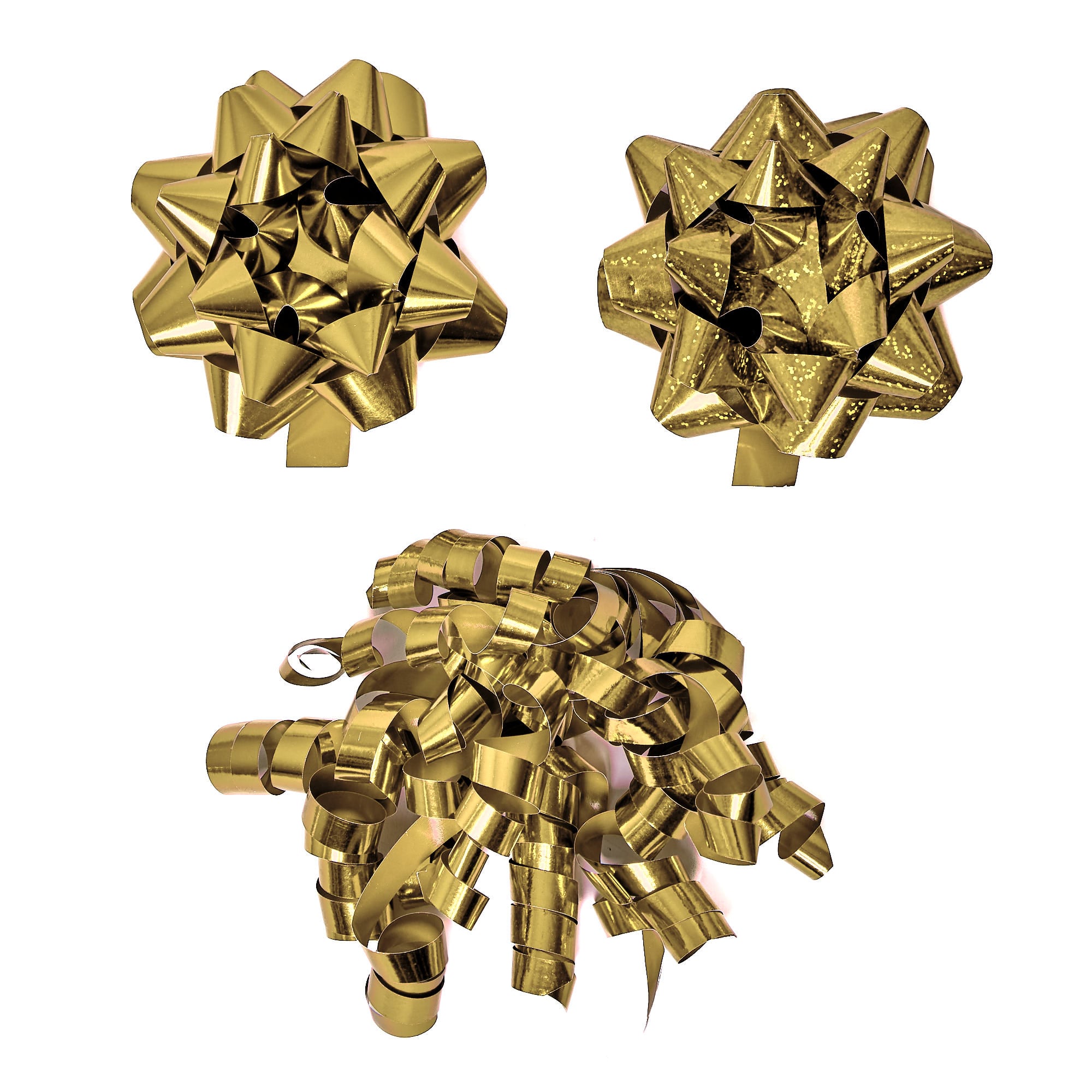 Gold Gift Bows & Curls - Pack of 3