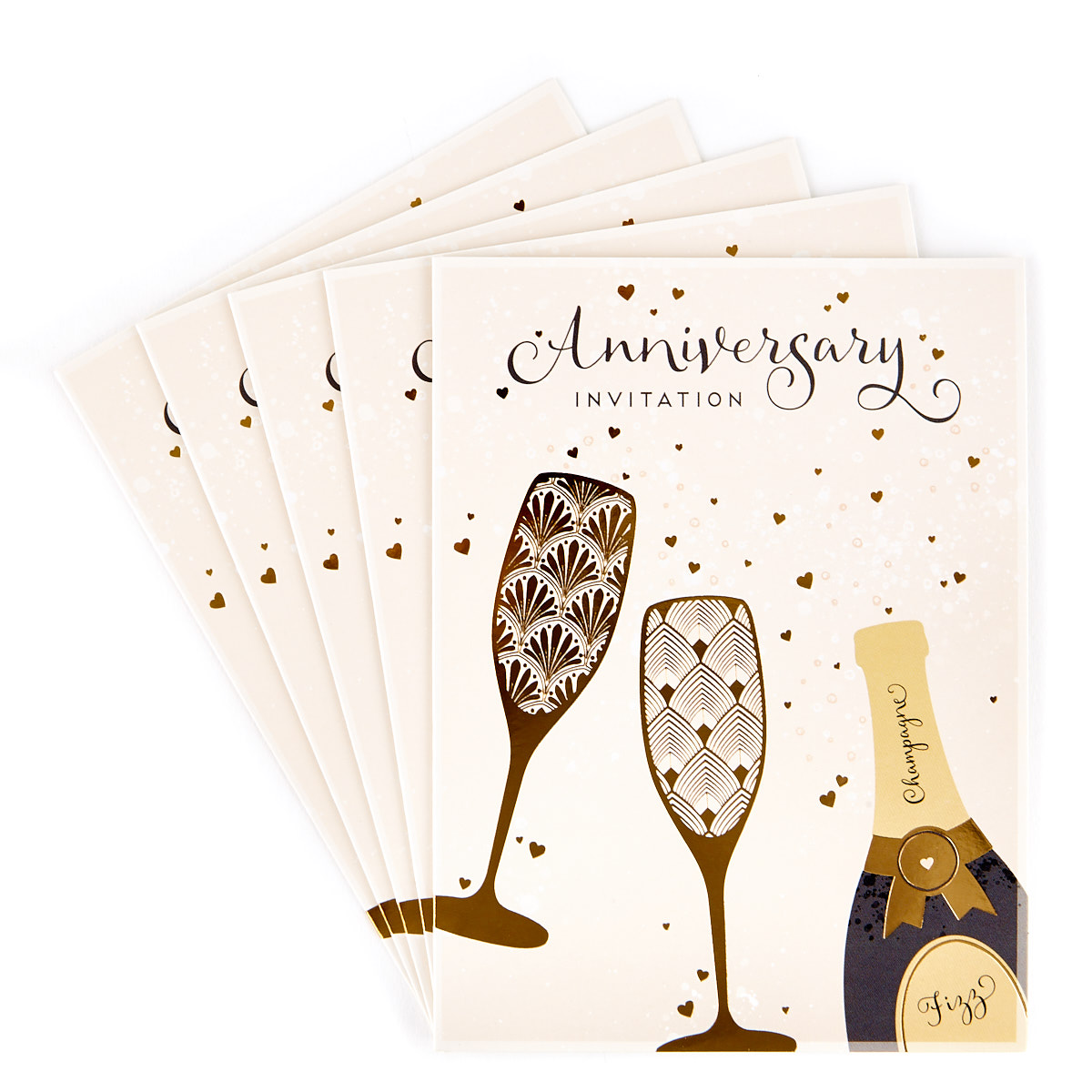 Anniversary Invitations, Champagne - Pack of 12