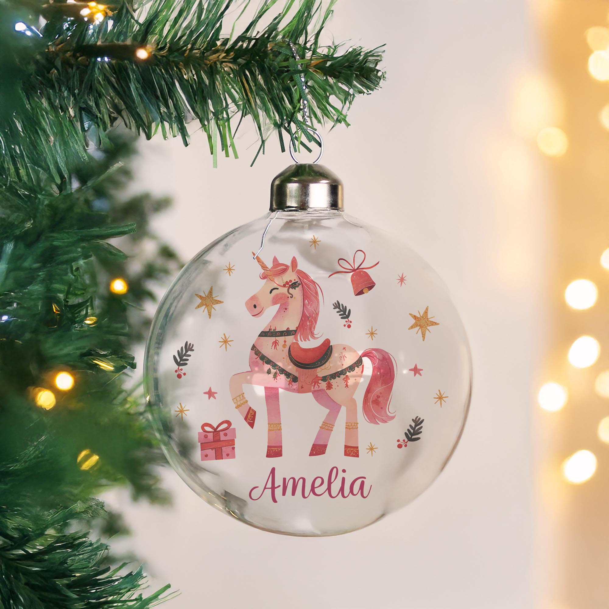 Personalised Unicorn Christmas Glass Bauble