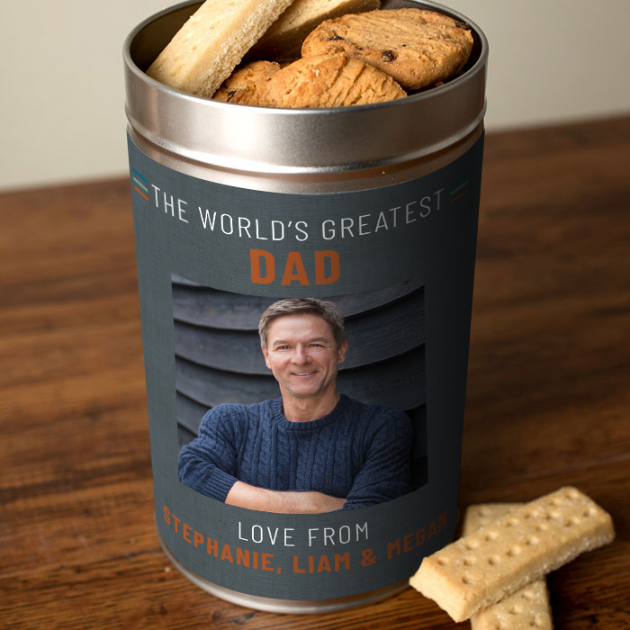 Photo Personalised Tin with Biscuits - World's Greatest, Any Name