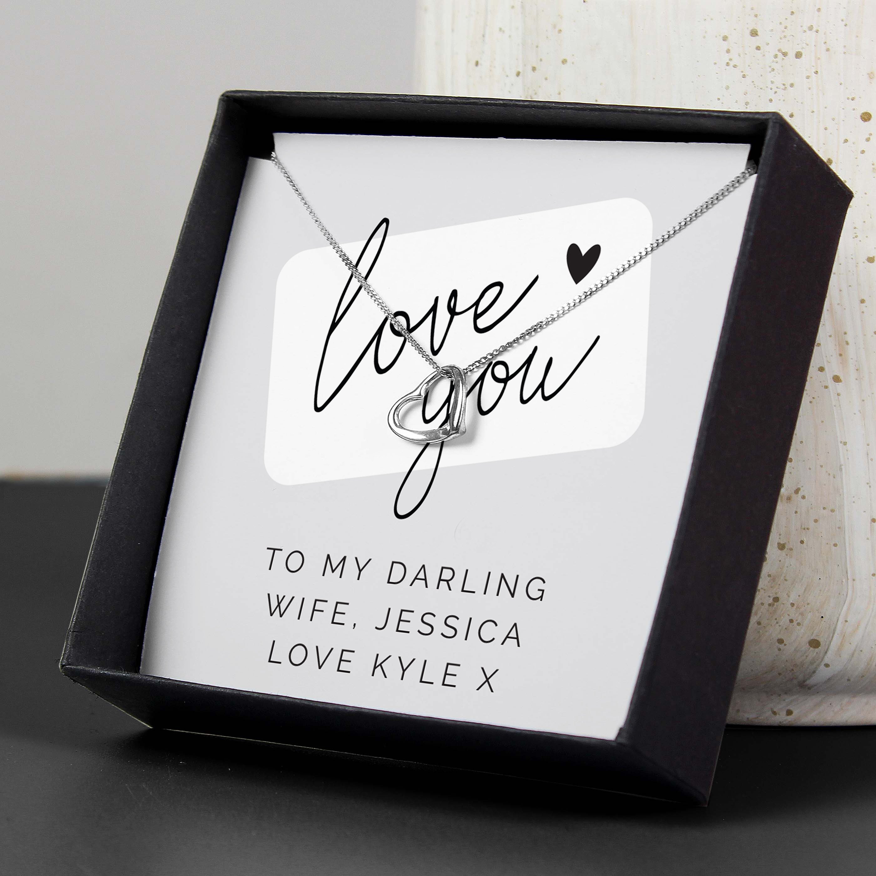 Personalised Love you Sterling Silver Heart Necklace & Box