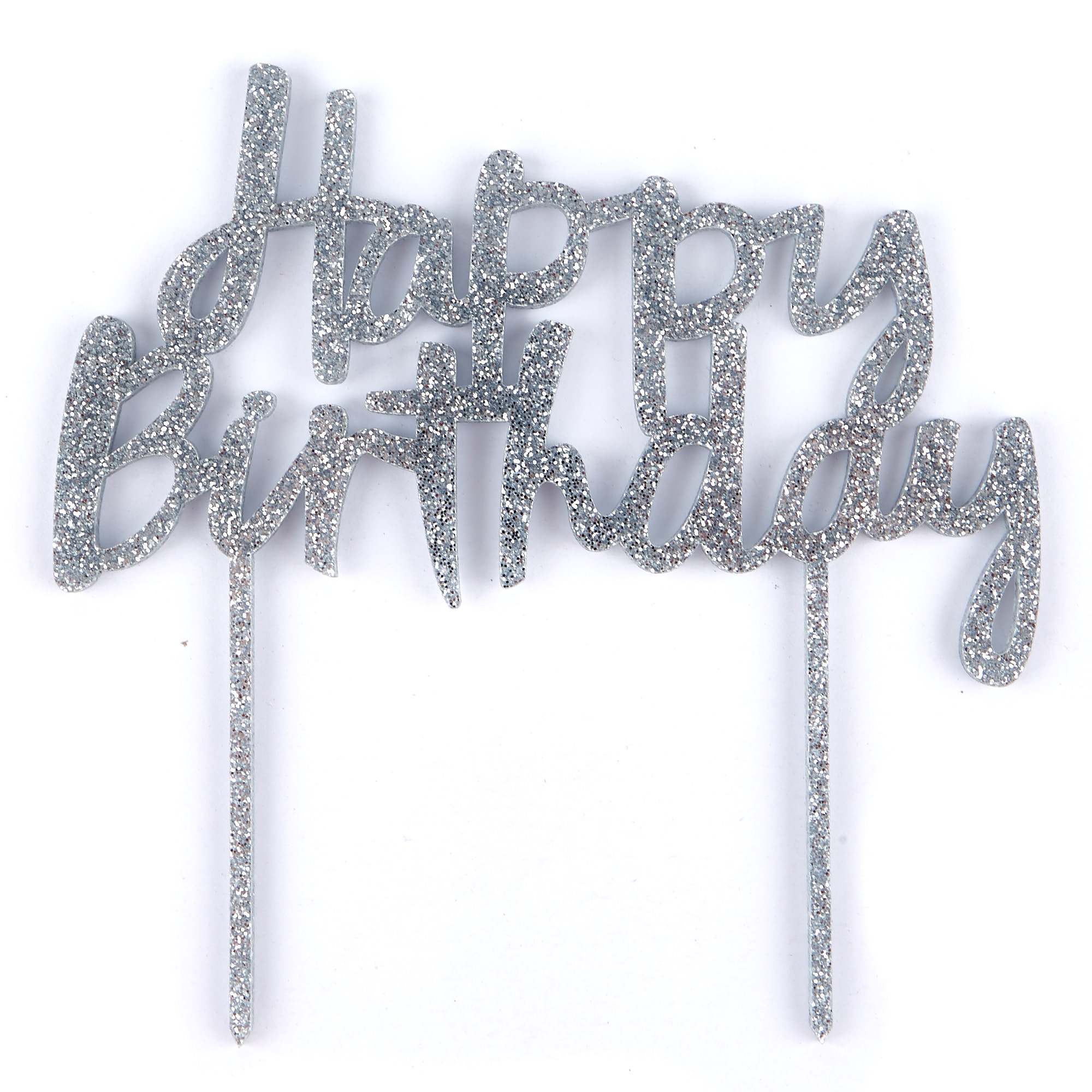 Silver Glitter Acrylic Happy Birthday Cake Topper