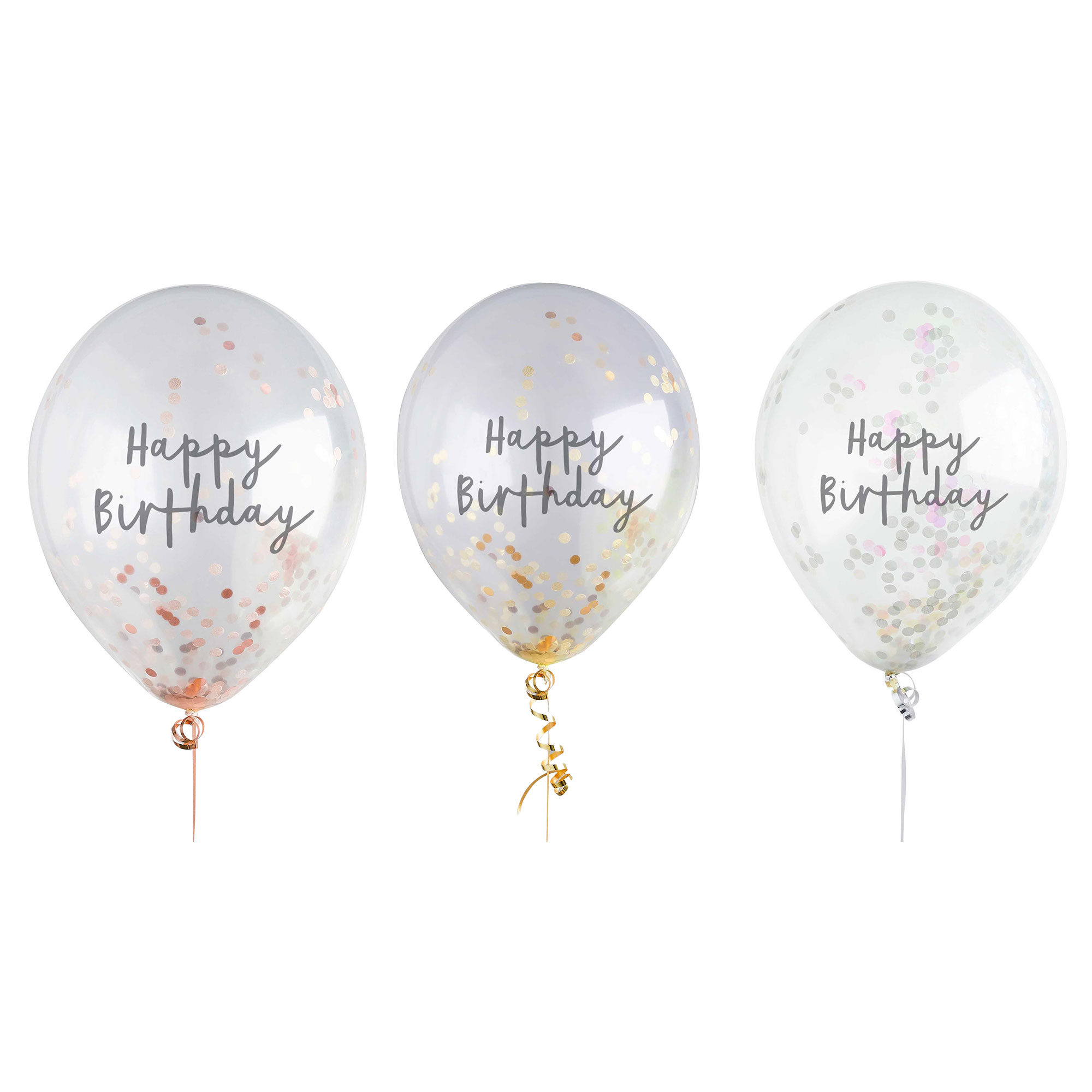 Metallic Happy Birthday Confetti 12-Inch Latex Balloons - Pack of 5 (3 Colour Options)